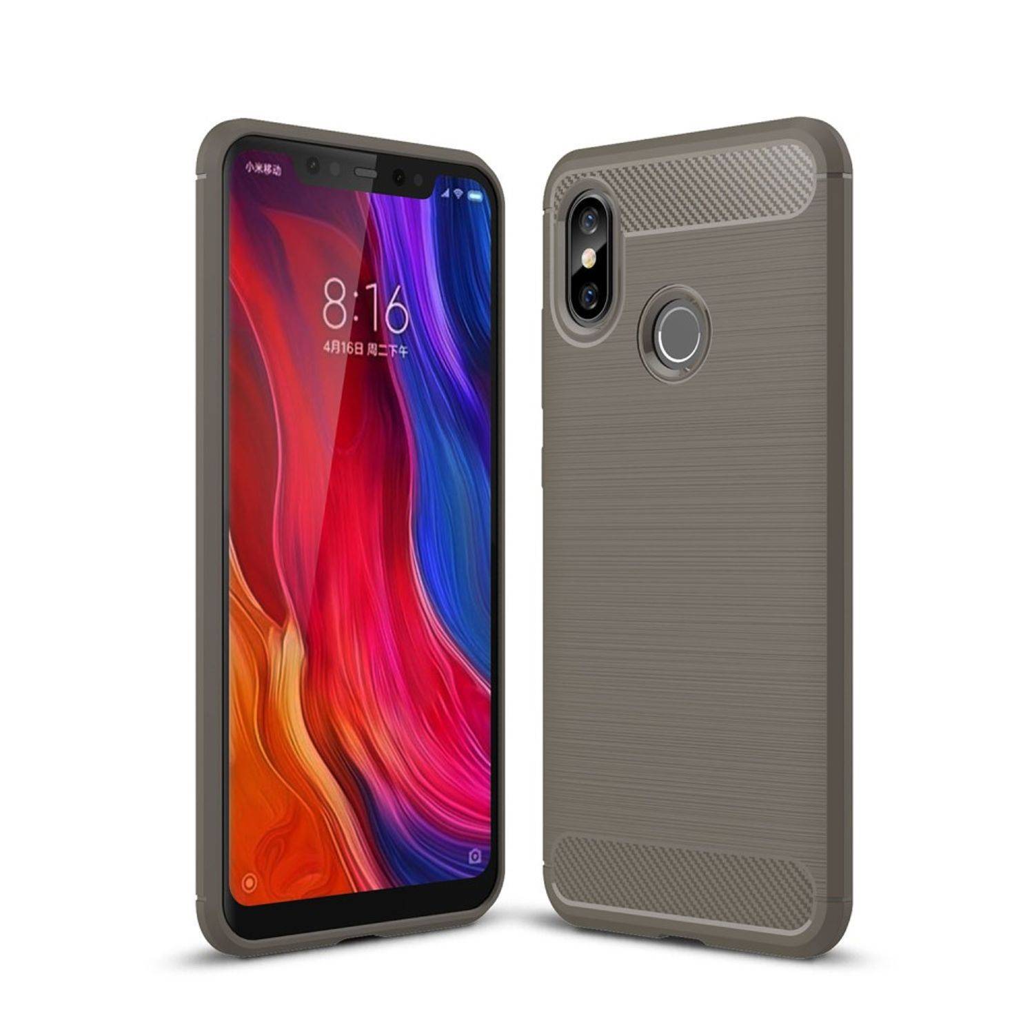 Xiaomi Mi 8 Handyhülle Carbon Optik Backcover Grau