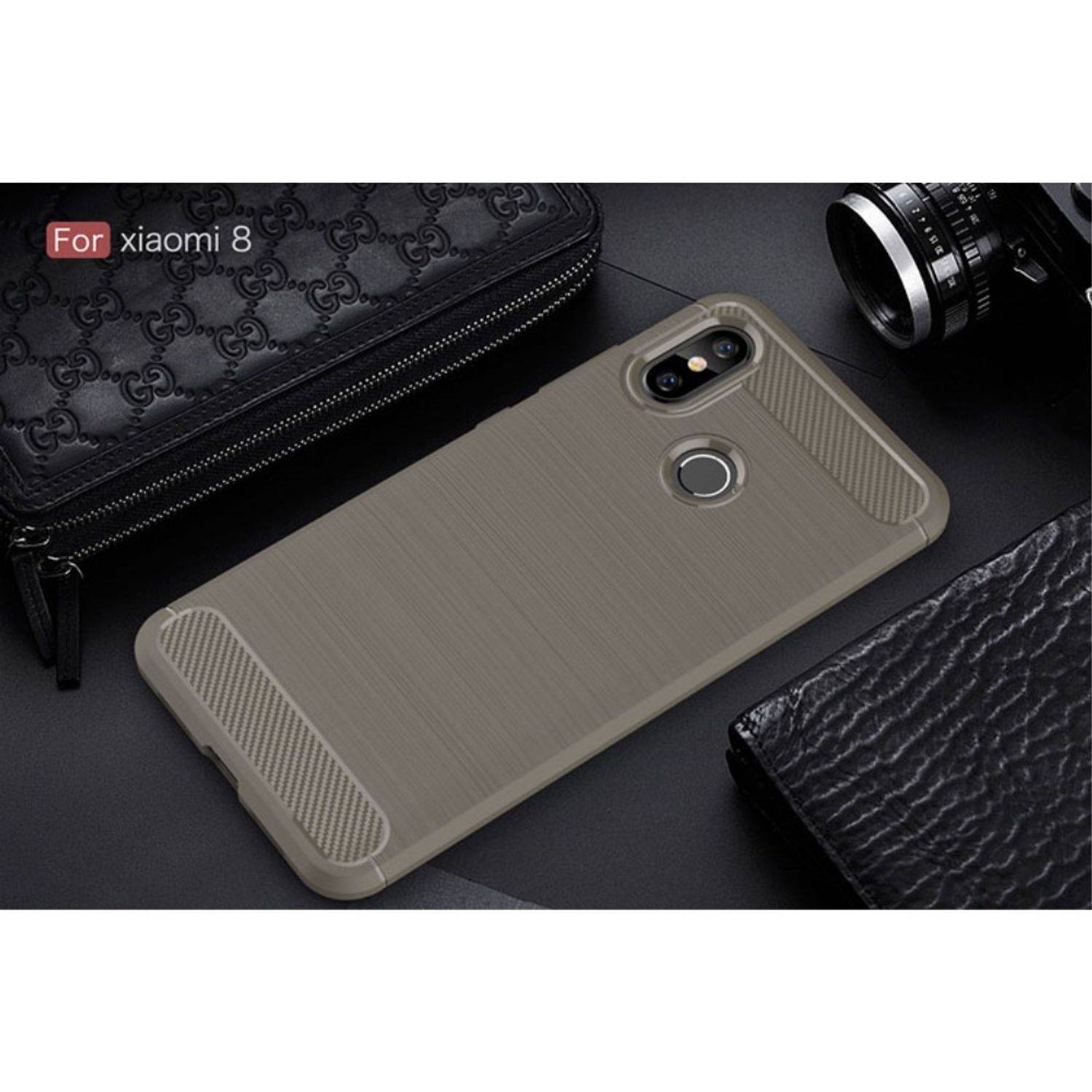 Xiaomi Mi 8 Handyhülle Carbon Optik Backcover Grau