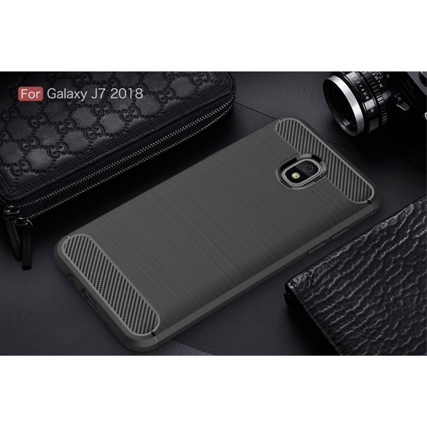 Samsung Galaxy J7 (2018) Handyhülle Carbon Optik Backcover Schwarz
