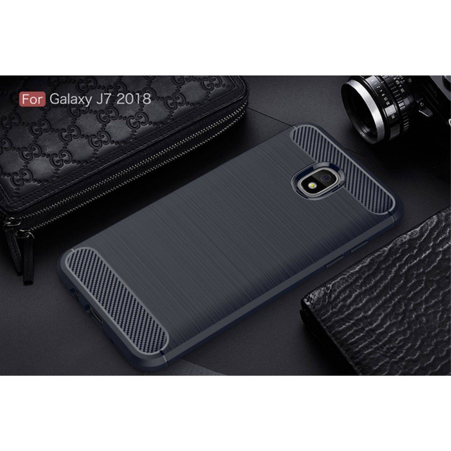 Samsung Galaxy J7 (2018) Handyhülle Carbon Optik Backcover Blau