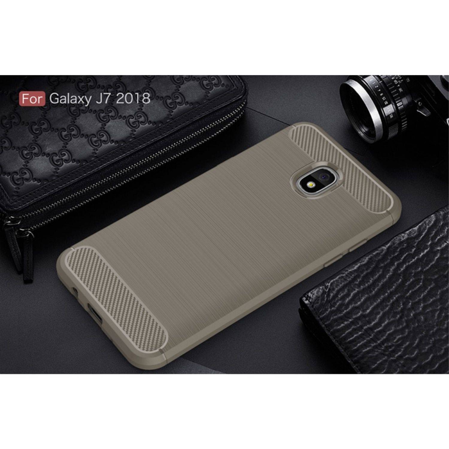 Samsung Galaxy J7 (2018) Handyhülle Carbon Optik Backcover Grau