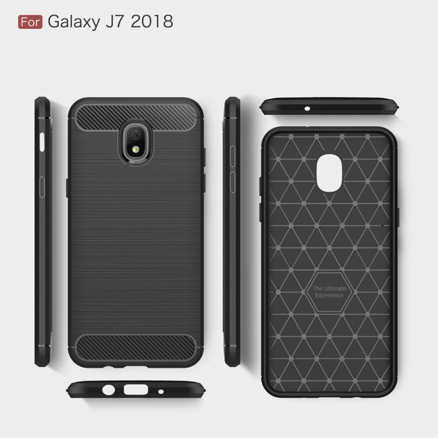 Samsung Galaxy J7 (2018) Handyhülle Carbon Optik Backcover Grau
