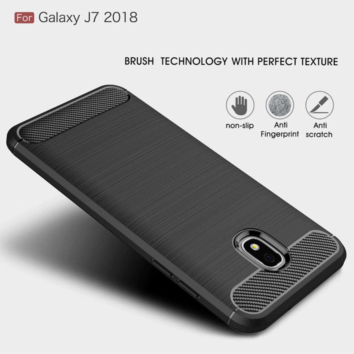 Samsung Galaxy J7 (2018) Handyhülle Carbon Optik Backcover Grau
