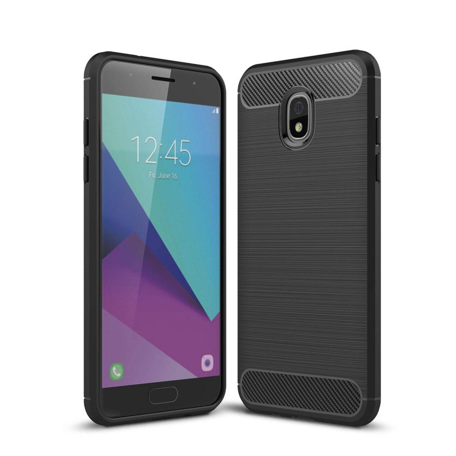 Samsung Galaxy J3 (2018) Handyhülle Carbon Optik Backcover Schwarz