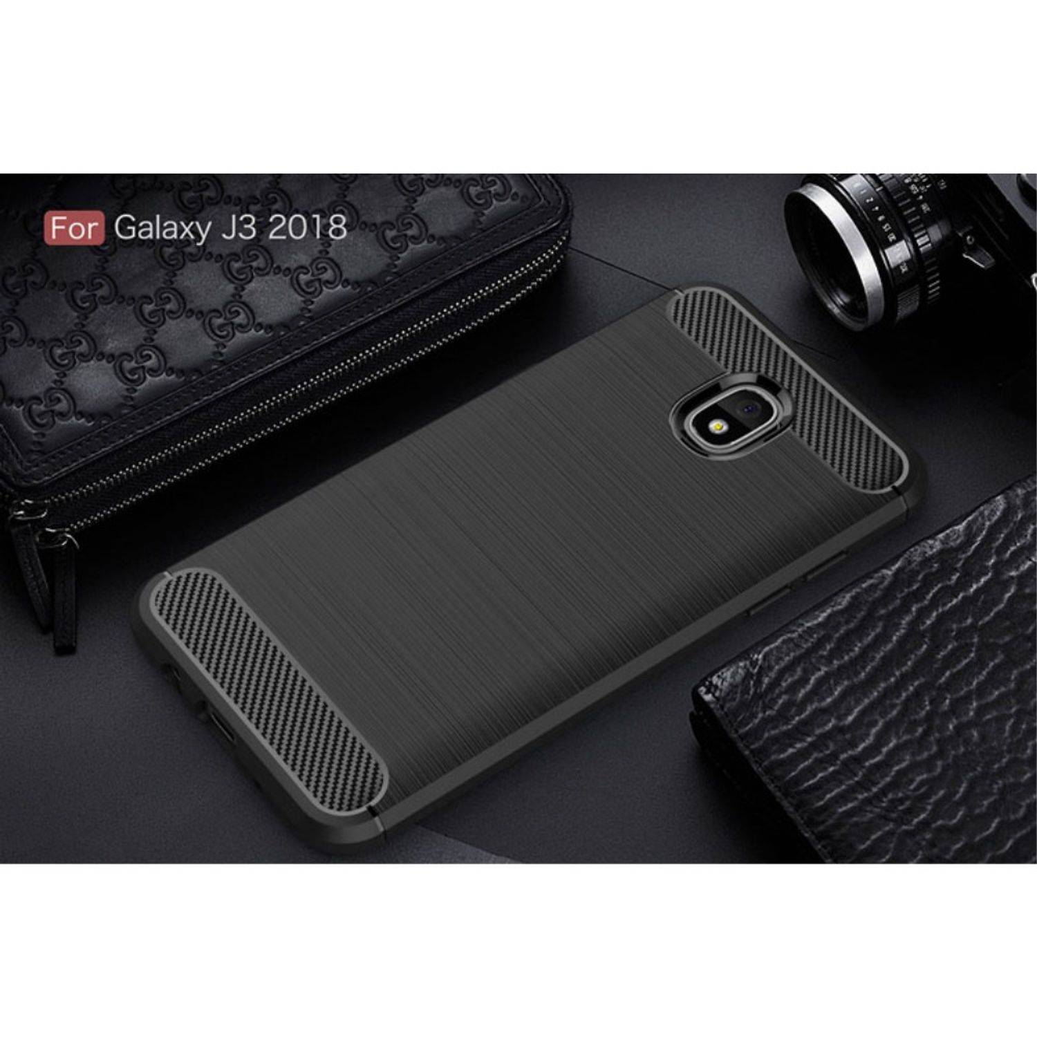 Samsung Galaxy J3 (2018) Handyhülle Carbon Optik Backcover Schwarz