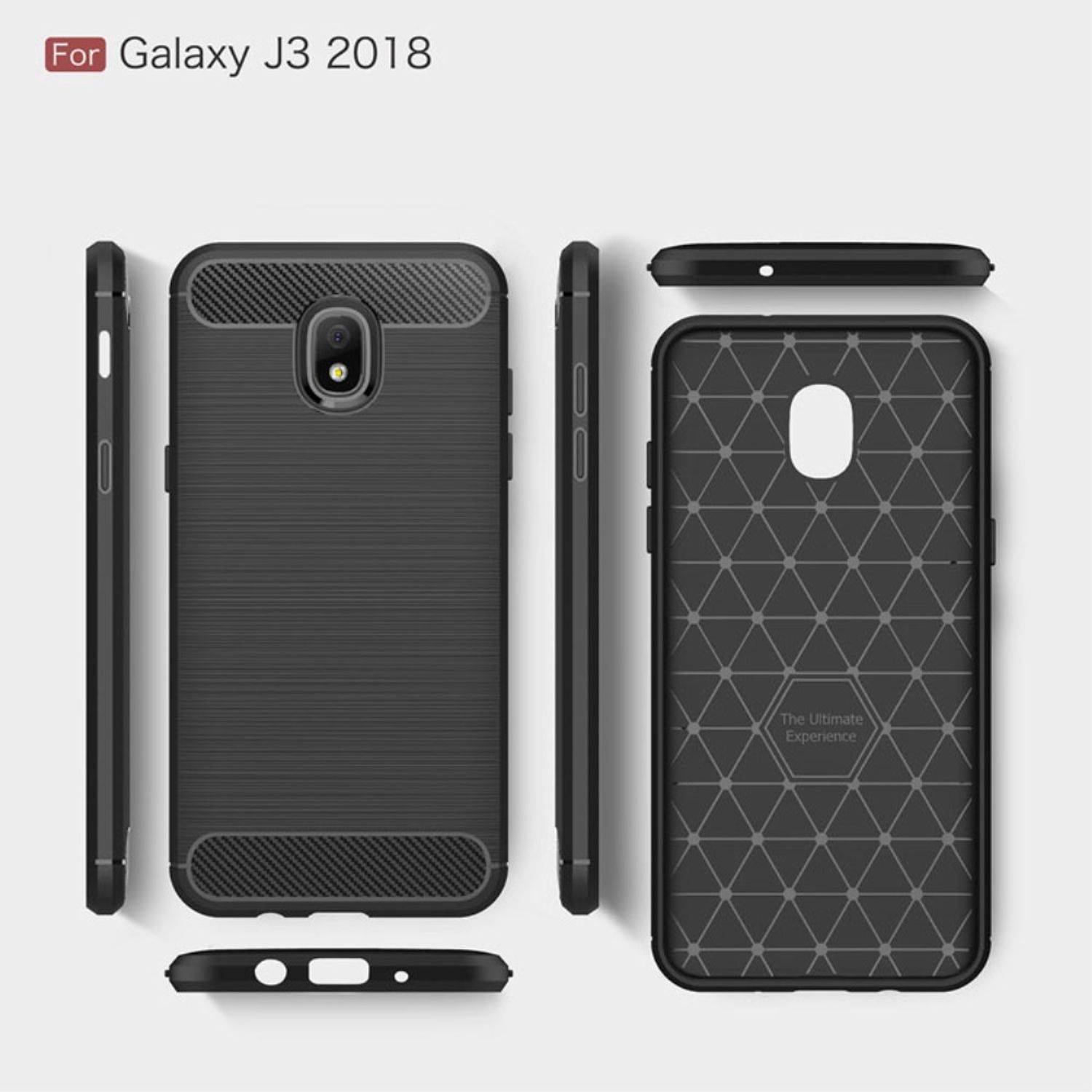 Samsung Galaxy J3 (2018) Handyhülle Carbon Optik Backcover Schwarz