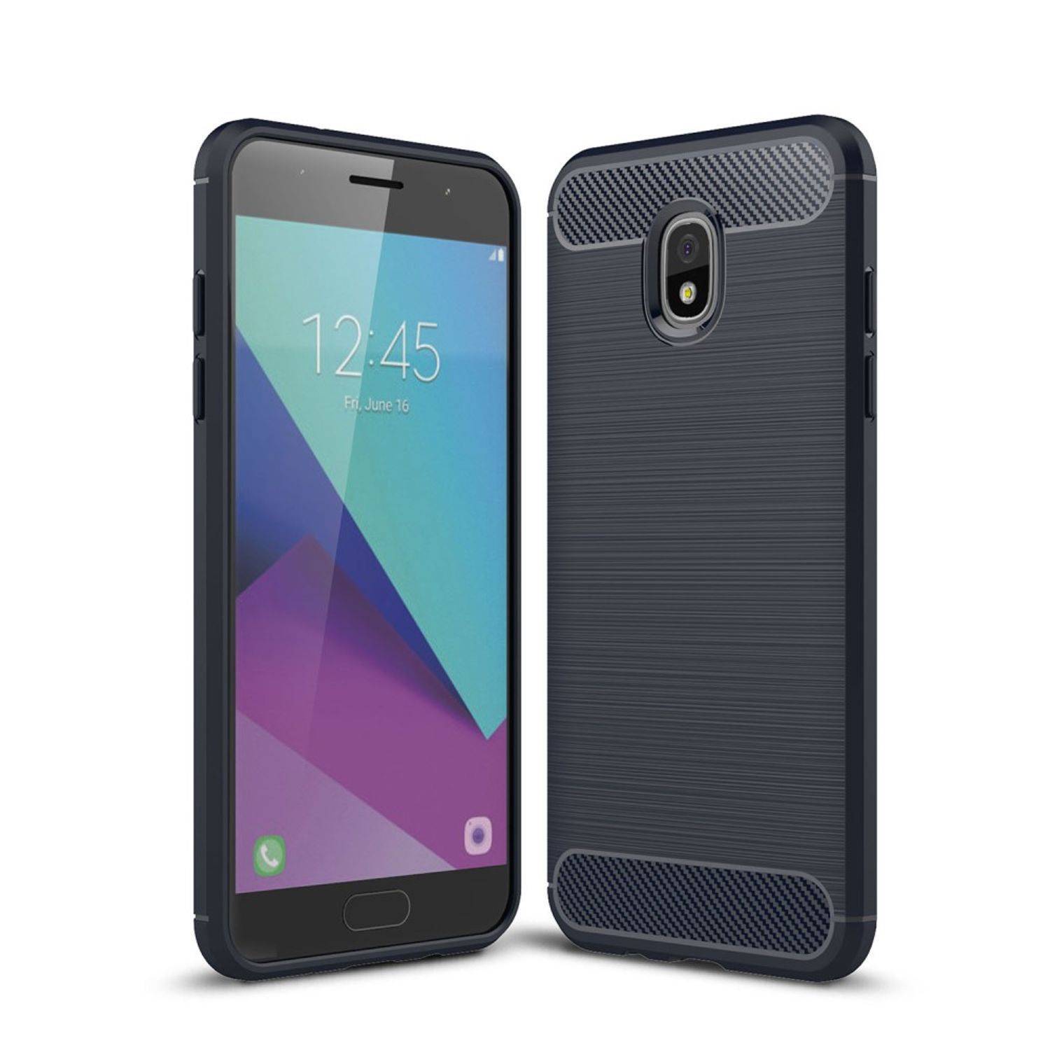 Samsung Galaxy J3 (2018) Handyhülle Carbon Optik Backcover Blau