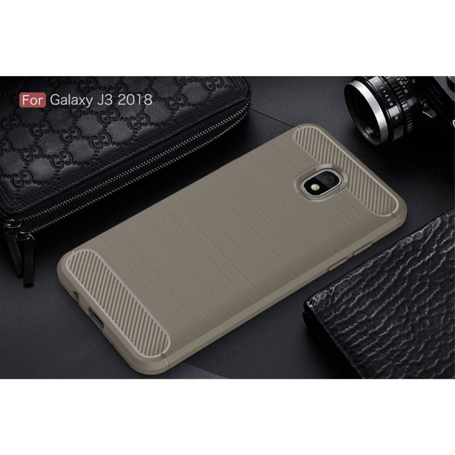 Samsung Galaxy J3 (2018) Handyhülle Carbon Optik Backcover Grau