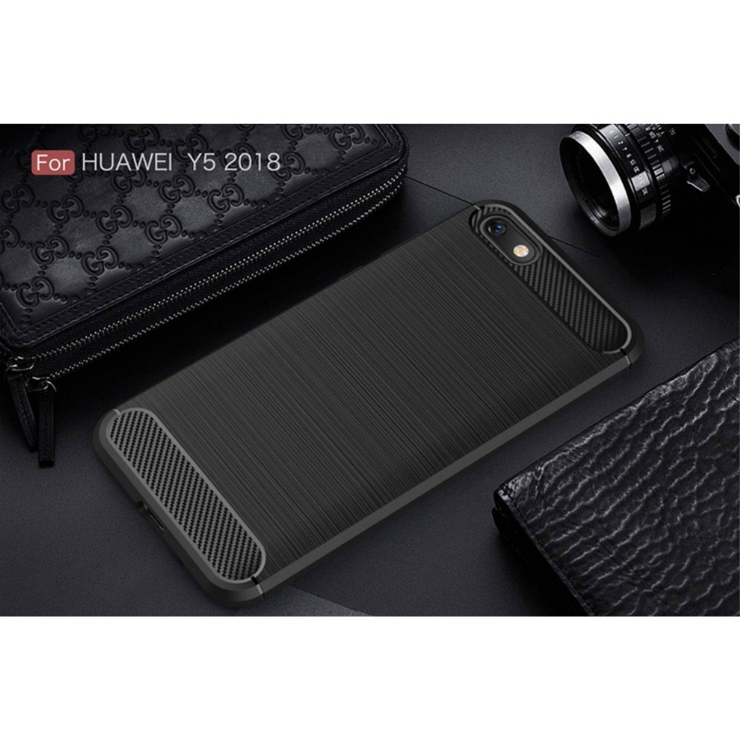 Huawei Y5 (2018) Handyhülle Carbon Optik Backcover Schwarz