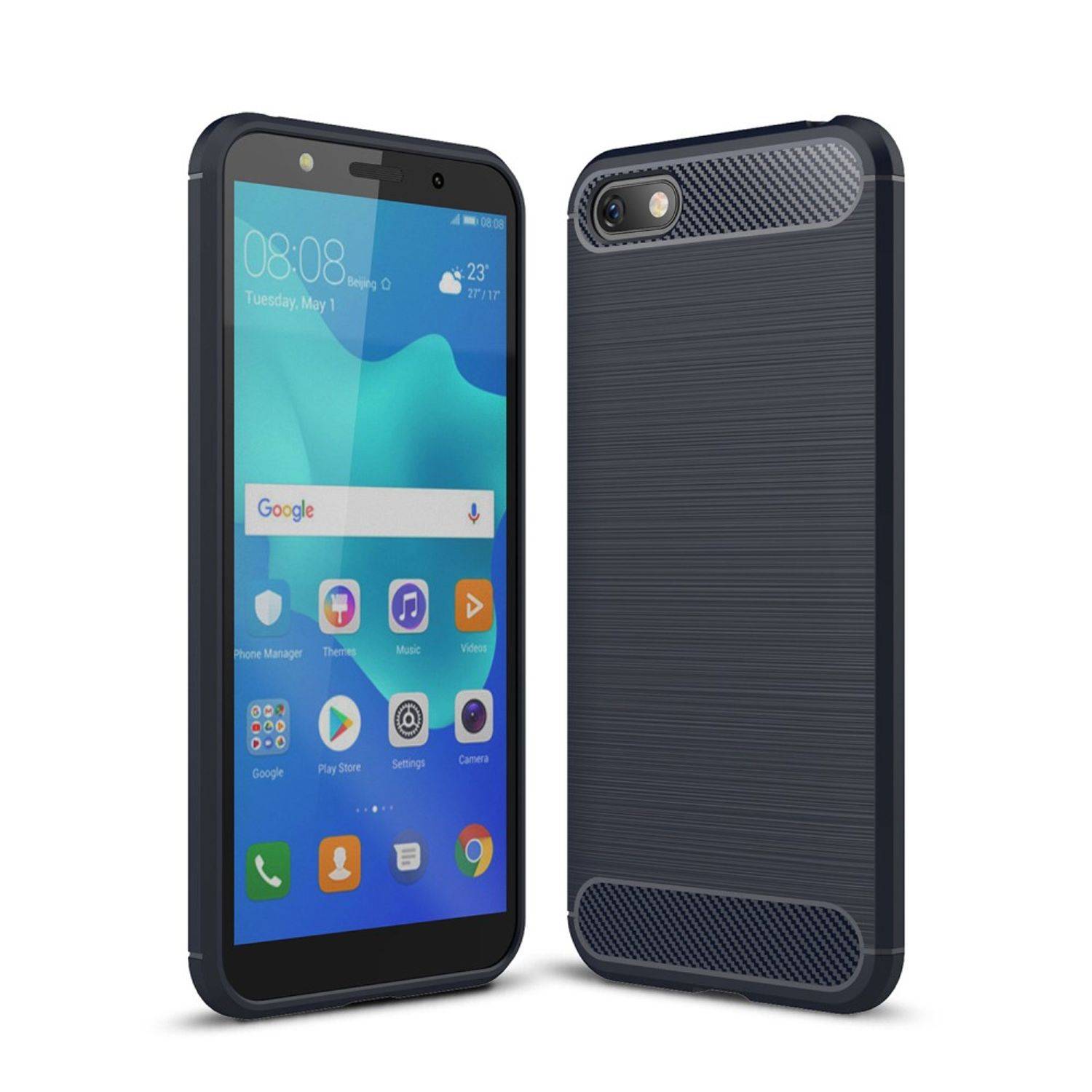 Huawei Y5 (2018) Handyhülle Carbon Optik Backcover Blau