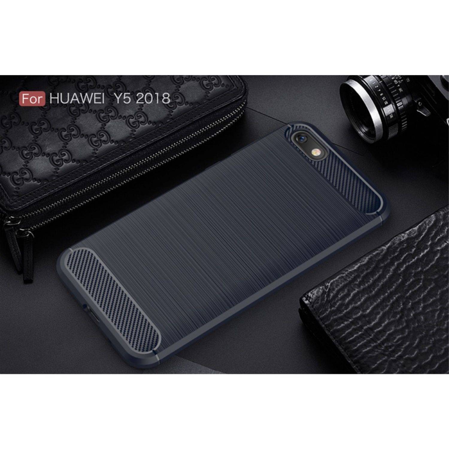 Huawei Y5 (2018) Handyhülle Carbon Optik Backcover Blau