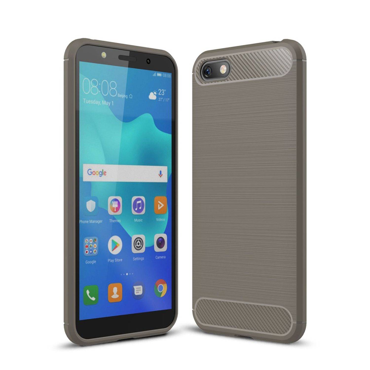 Huawei Y5 (2018) Handyhülle Carbon Optik Backcover Grau