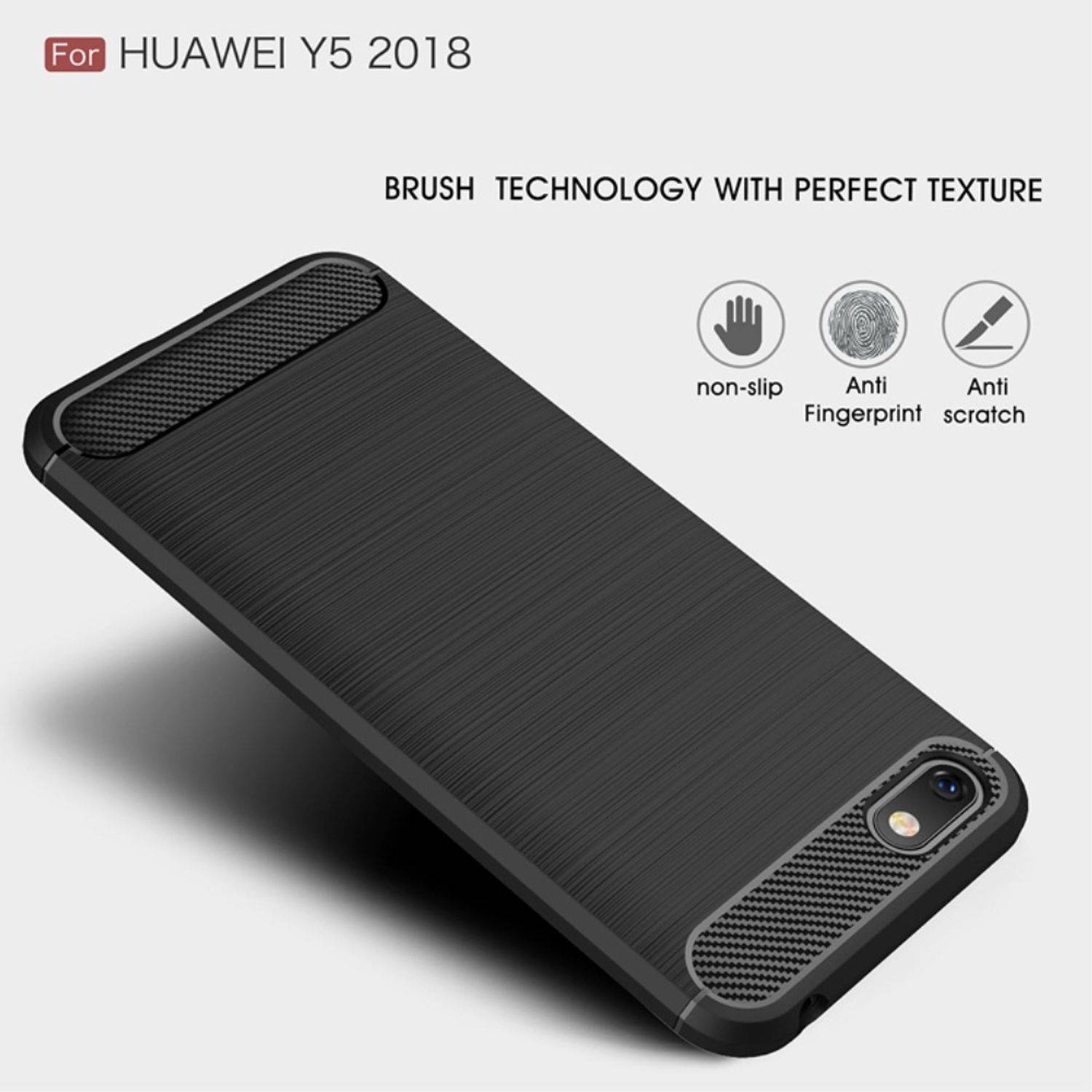 Huawei Y5 (2018) Handyhülle Carbon Optik Backcover Grau
