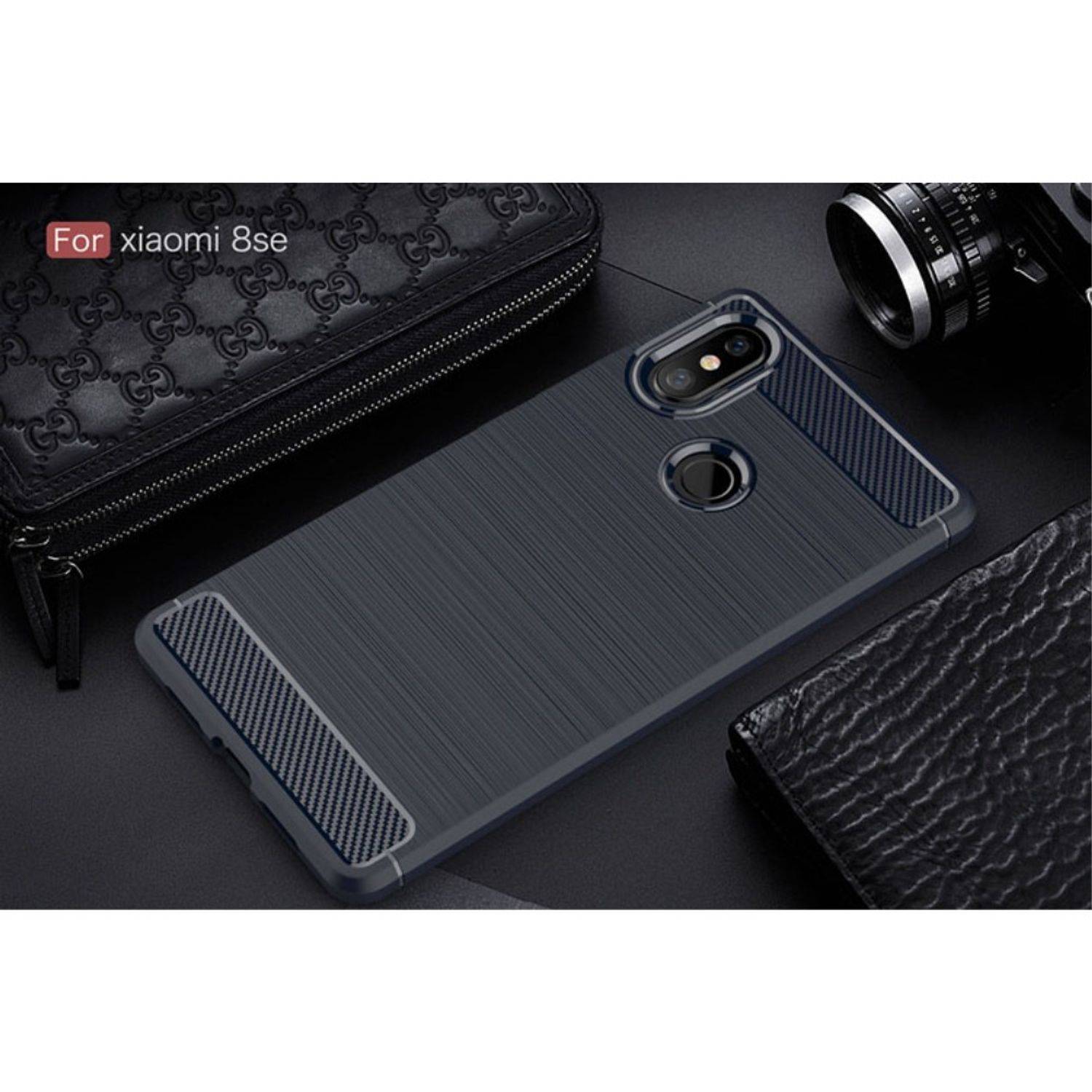Xiaomi Mi 8 SE Handyhülle Carbon Optik Backcover Blau