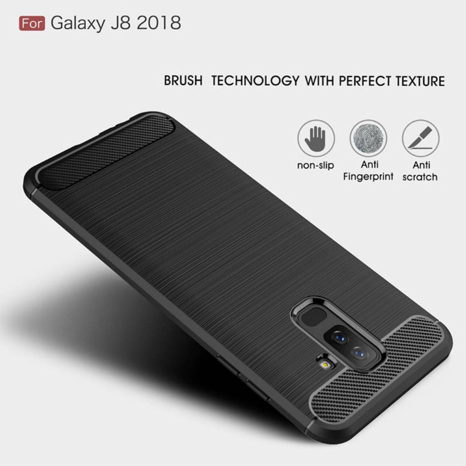 Samsung Galaxy J8 (2018) Handyhülle Carbon Optik Backcover Schwarz