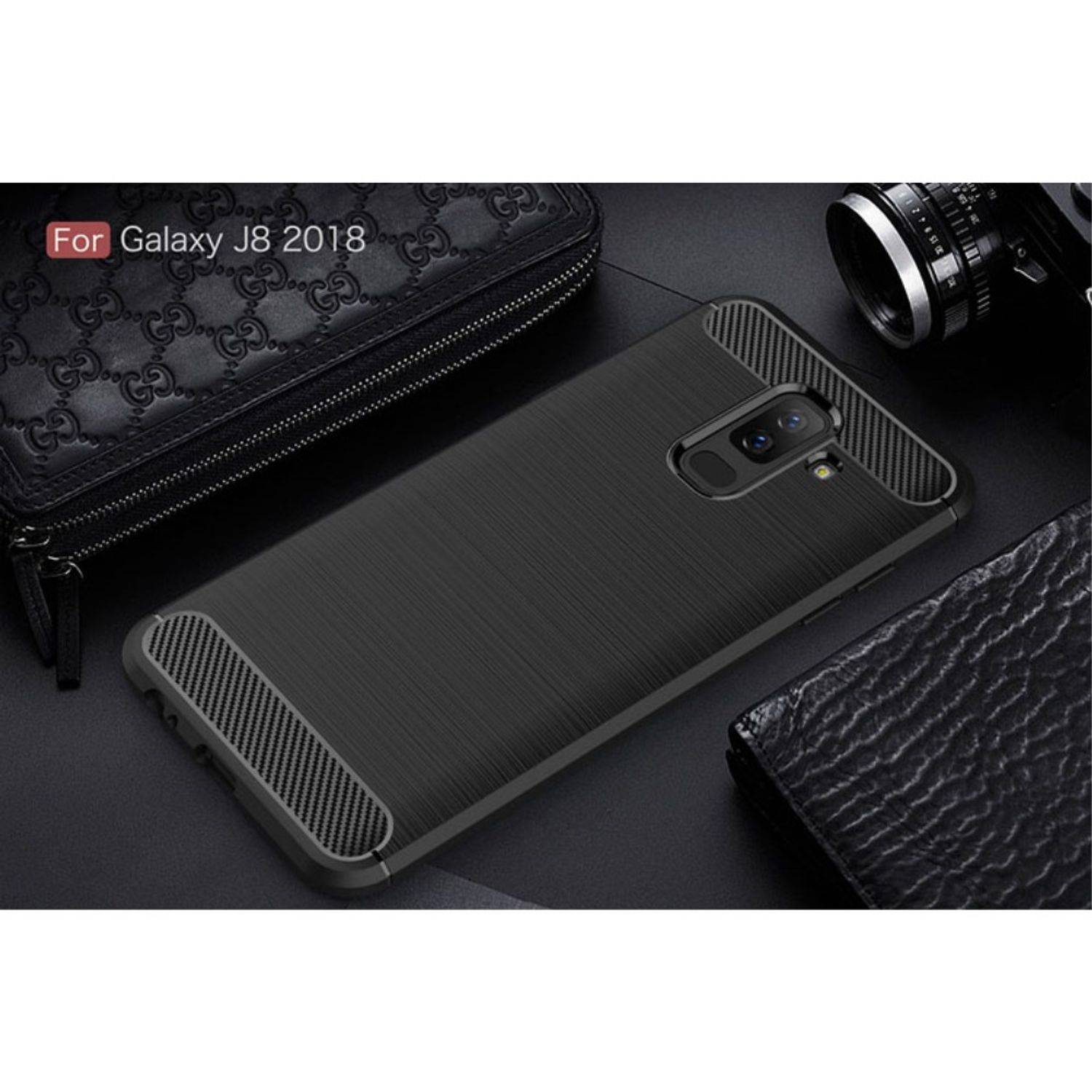 Samsung Galaxy J8 (2018) Handyhülle Carbon Optik Backcover Schwarz