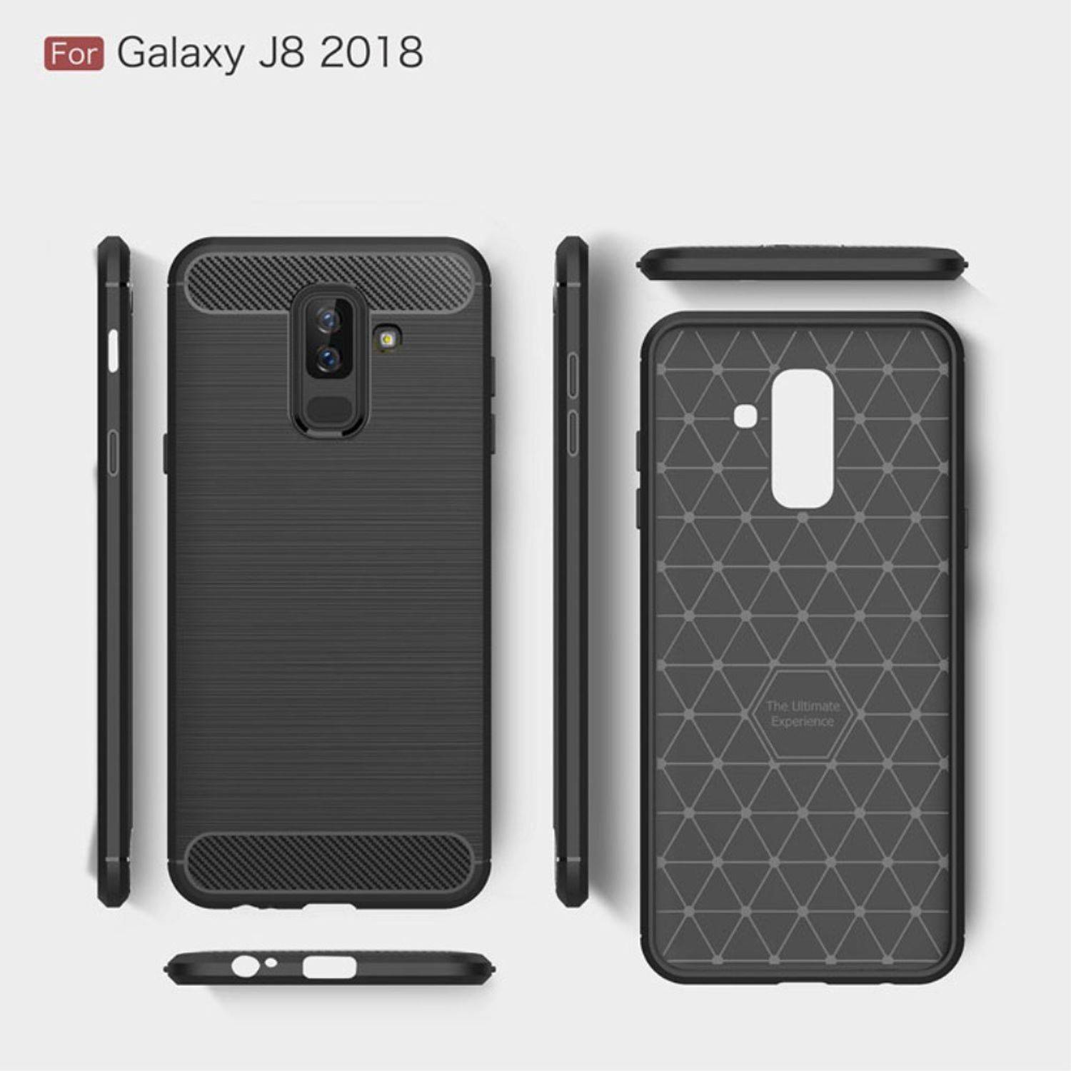 Samsung Galaxy J8 (2018) Handyhülle Carbon Optik Backcover Schwarz