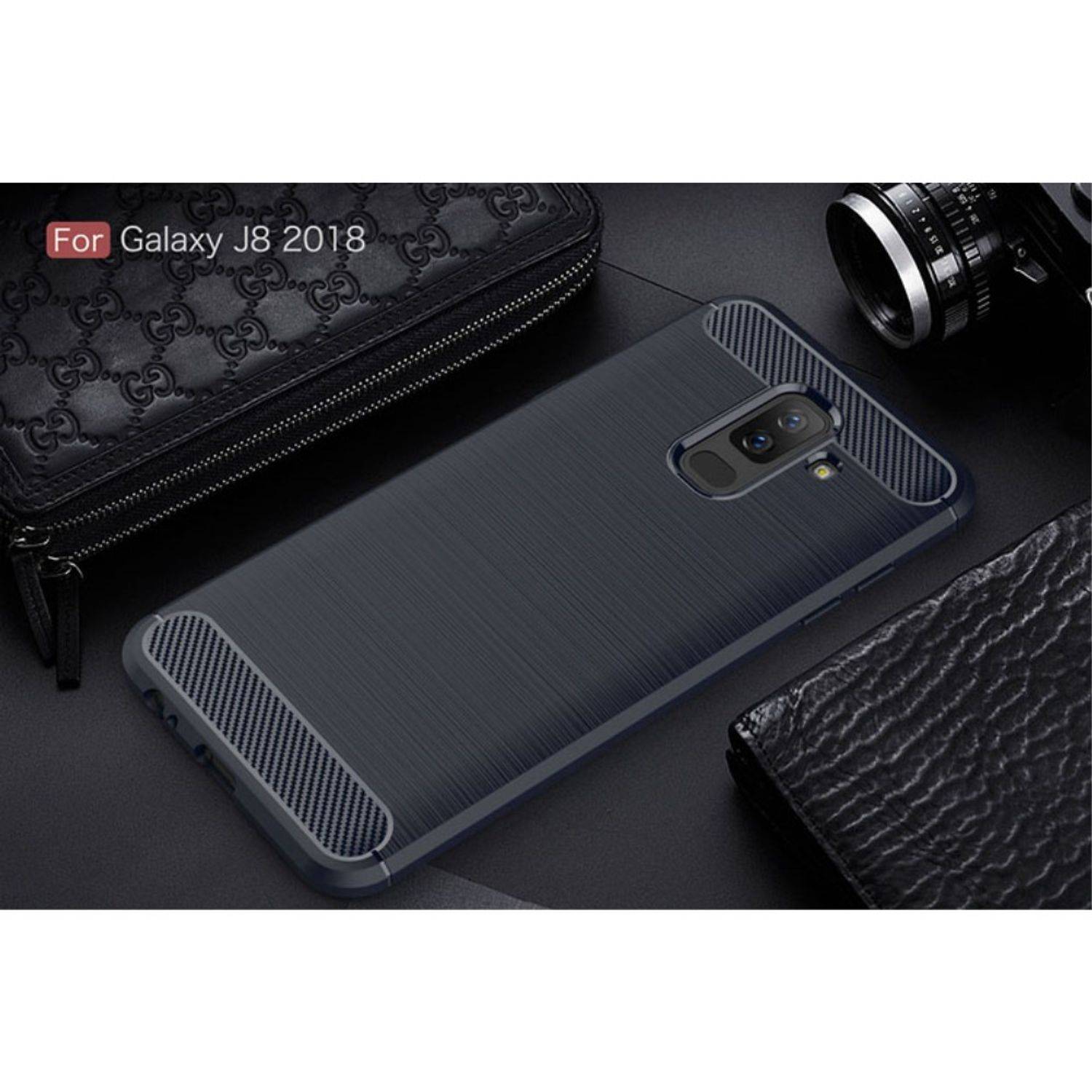 Samsung Galaxy J8 (2018) Handyhülle Carbon Optik Backcover Blau