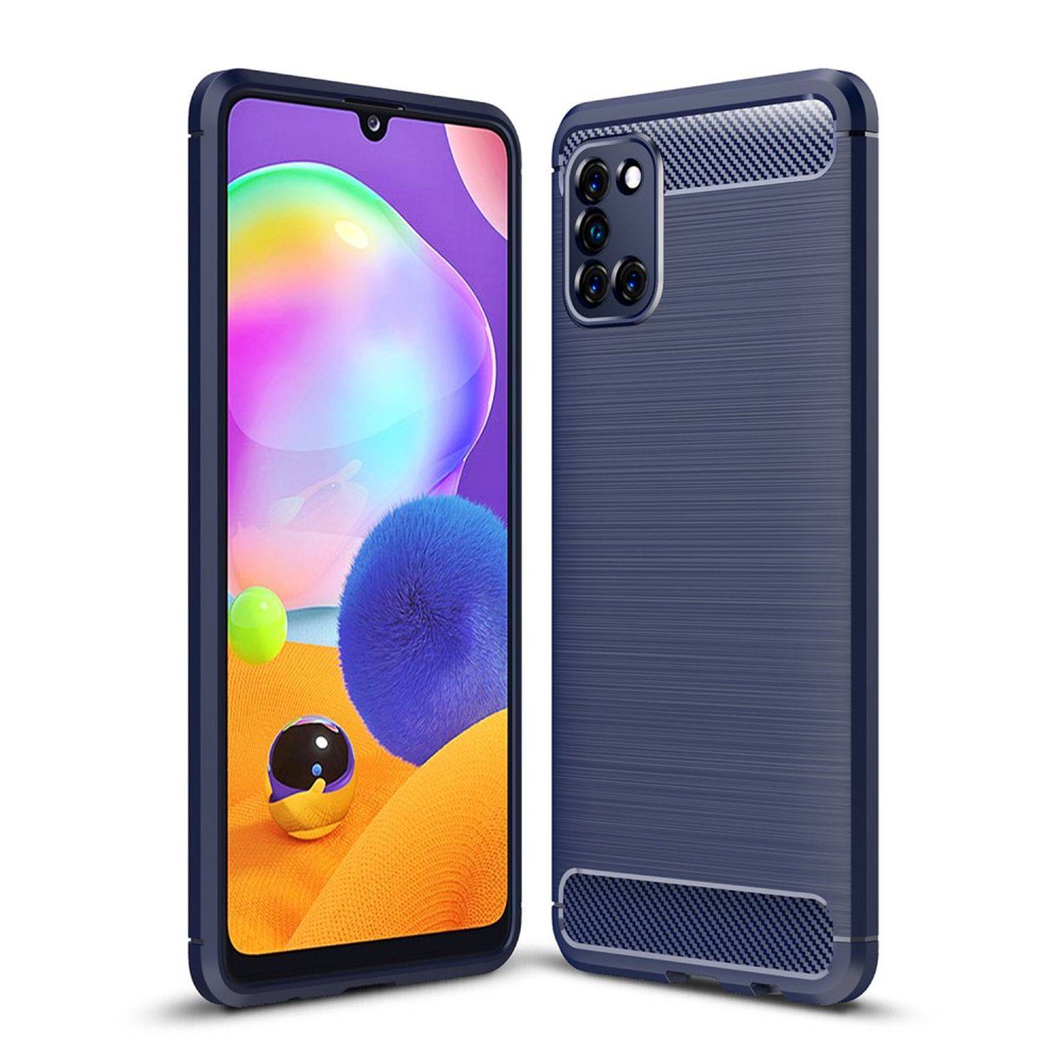 Samsung Galaxy A31 Handyhülle Carbon Optik Backcover Blau