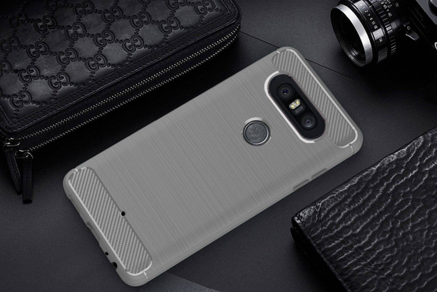 LG Q8 Handyhülle Carbon Optik Backcover Grau