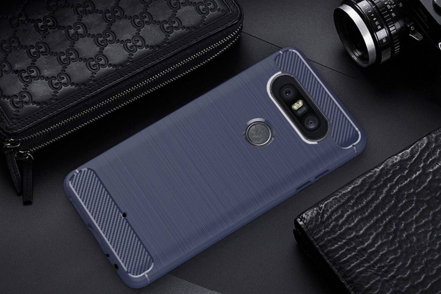 LG Q8 Handyhülle Carbon Optik Backcover Blau