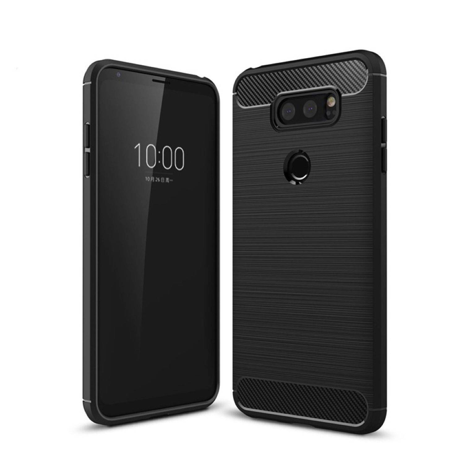 LG Q8 Handyhülle Carbon Optik Backcover Schwarz