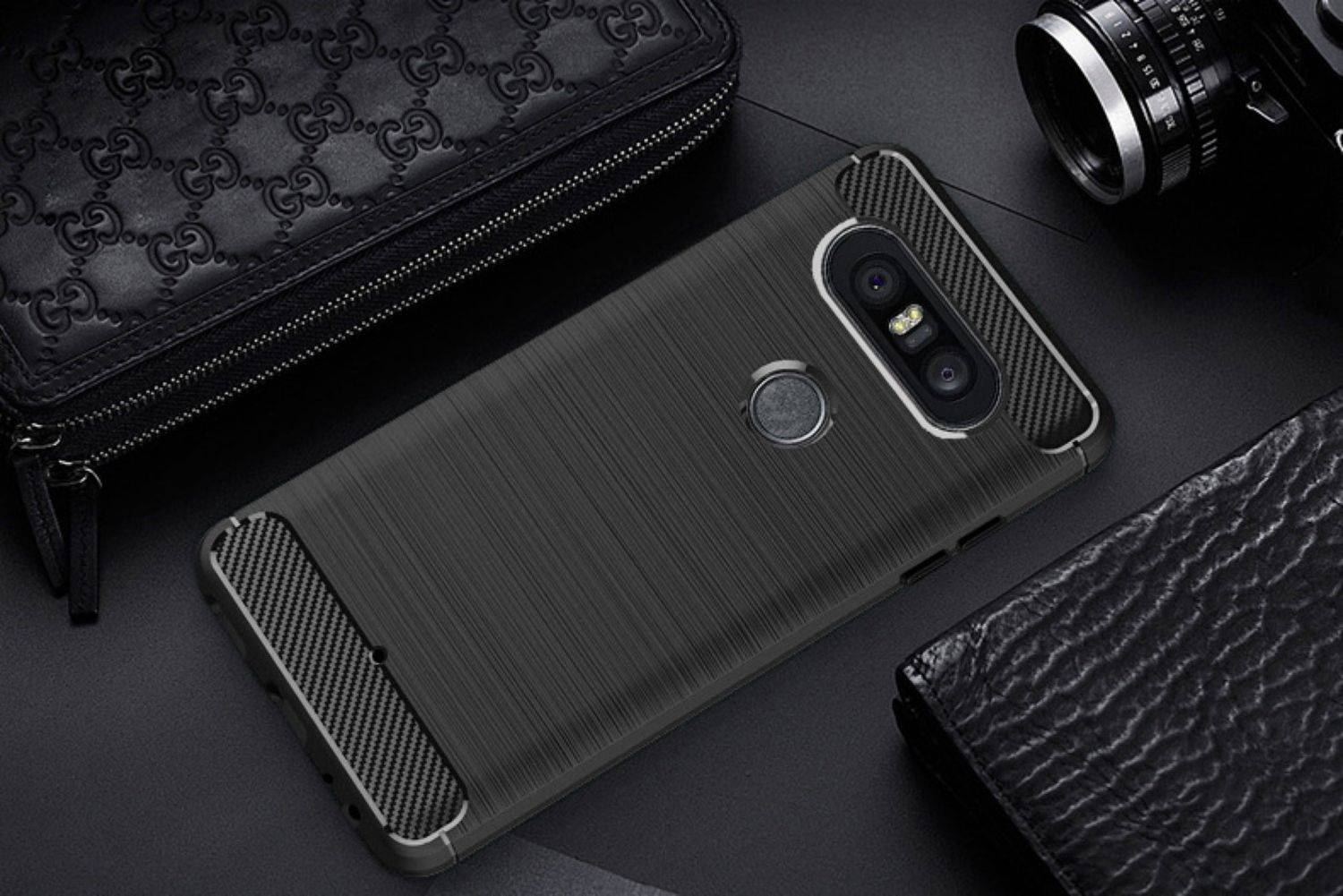 LG Q8 Handyhülle Carbon Optik Backcover Schwarz