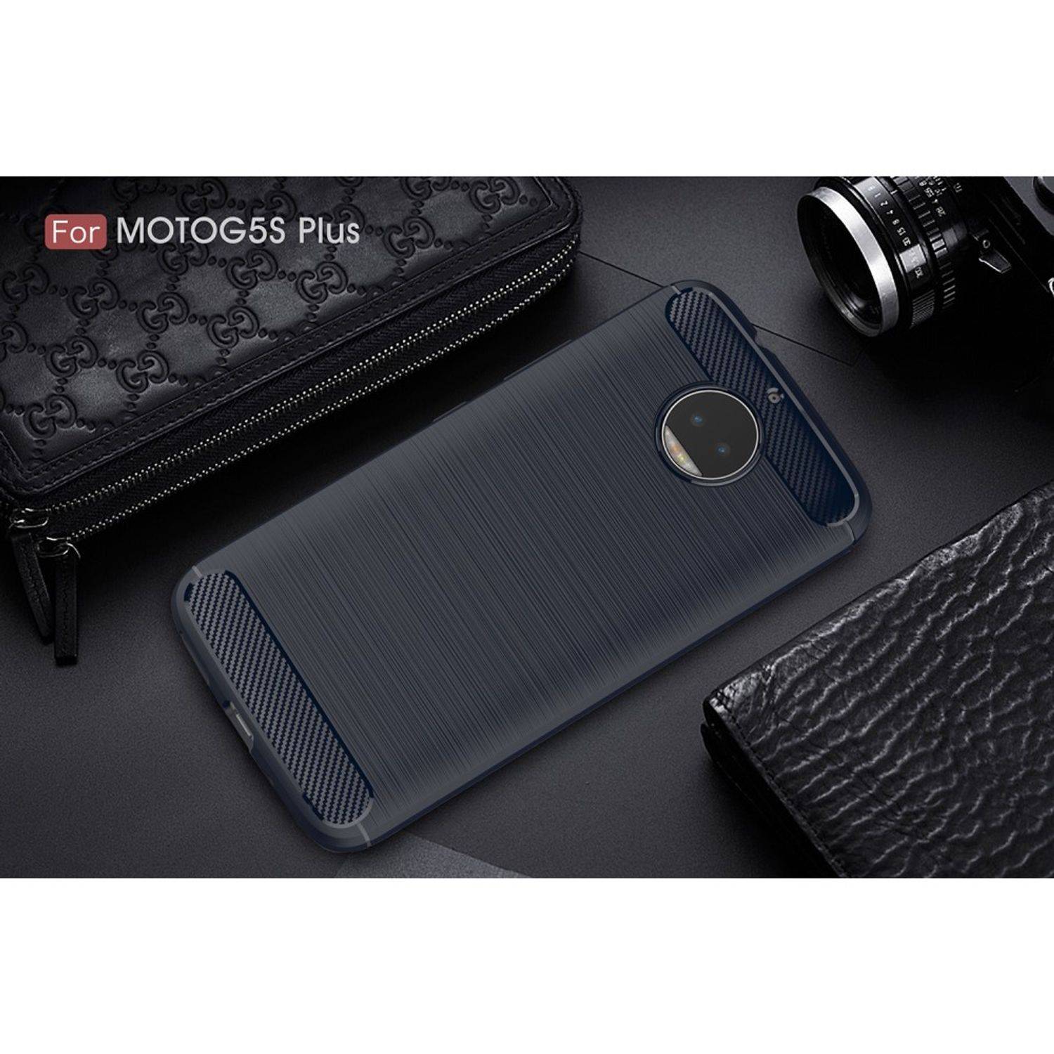 Motorola Moto G5S Plus Handyhülle Carbon Optik Backcover Blau