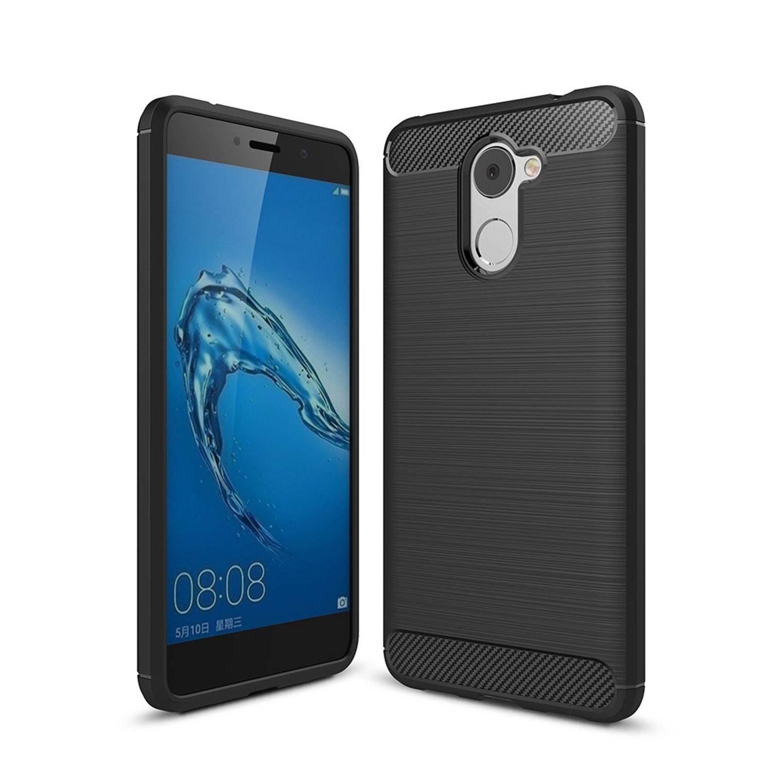 Huawei Y7 Prime Handyhülle Carbon Optik Backcover Schwarz