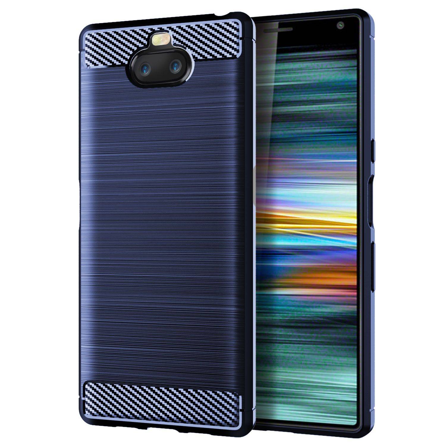 Sony Xperia 8 Handyhülle Carbon Optik Backcover Blau