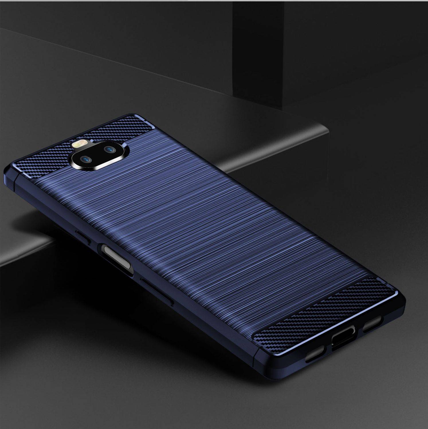 Sony Xperia 8 Handyhülle Carbon Optik Backcover Blau