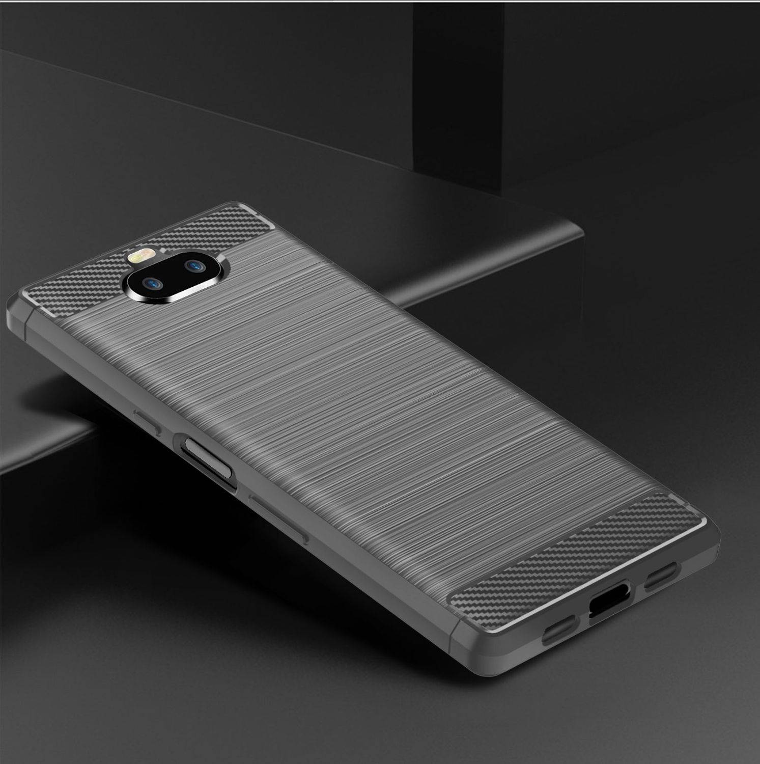 Sony Xperia 8 Handyhülle Carbon Optik Backcover Grau