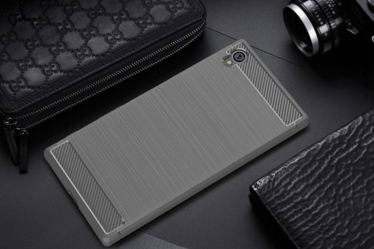 Sony Xperia Z6 Handyhülle Carbon Optik Backcover Grau