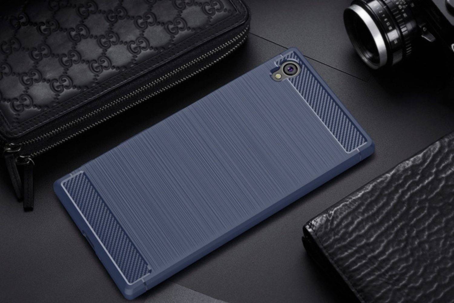 Sony Xperia E6 Handyhülle Carbon Optik Backcover Blau