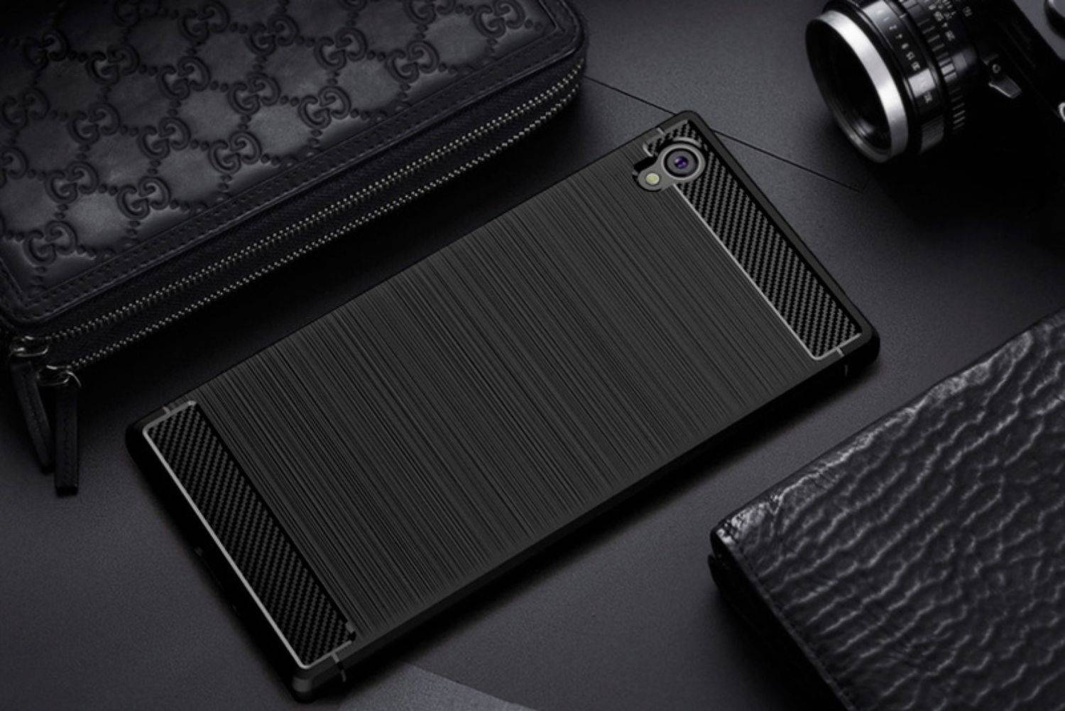 Sony Xperia E6 Handyhülle Carbon Optik Backcover Schwarz