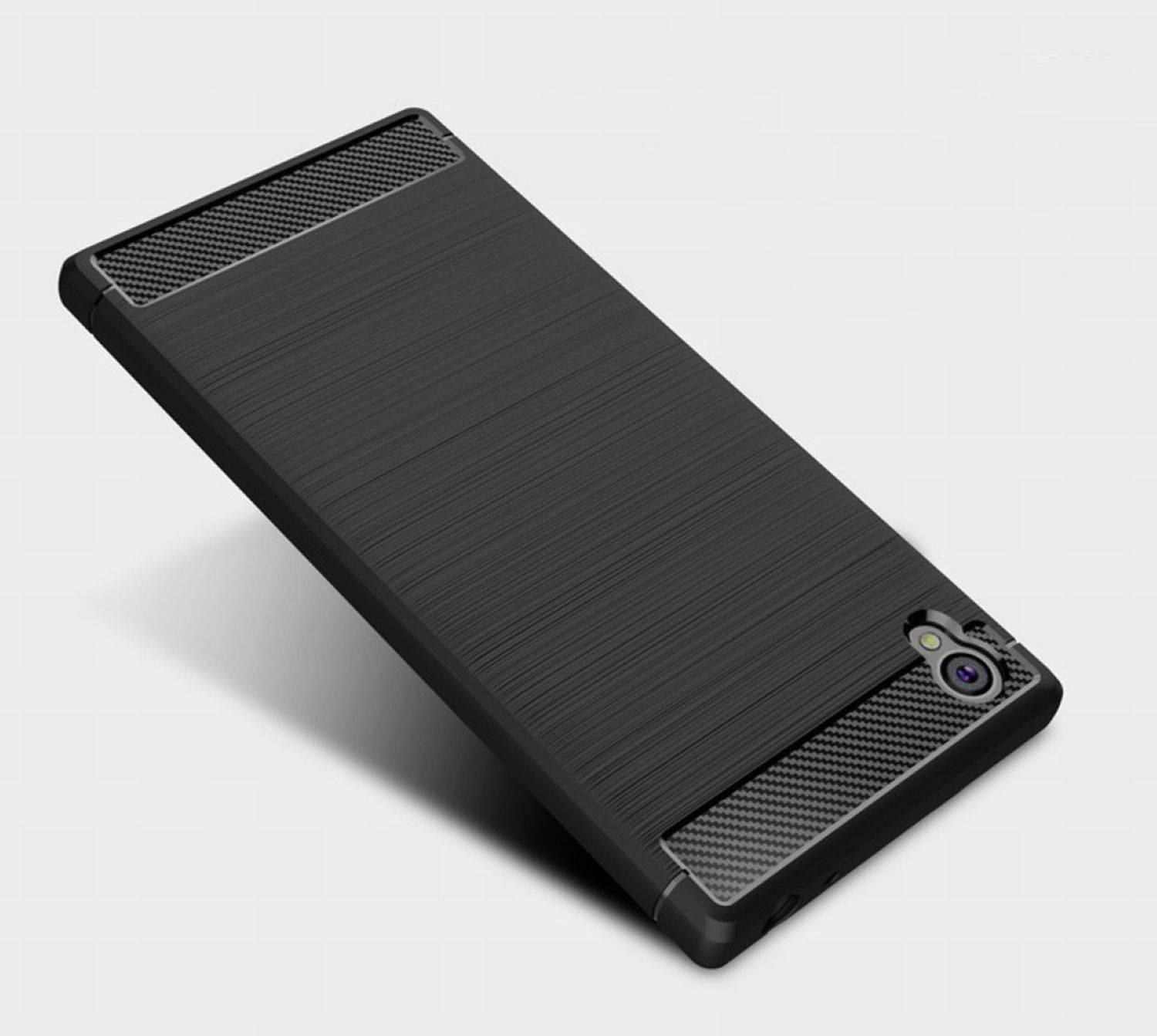 Sony Xperia E6 Handyhülle Carbon Optik Backcover Schwarz