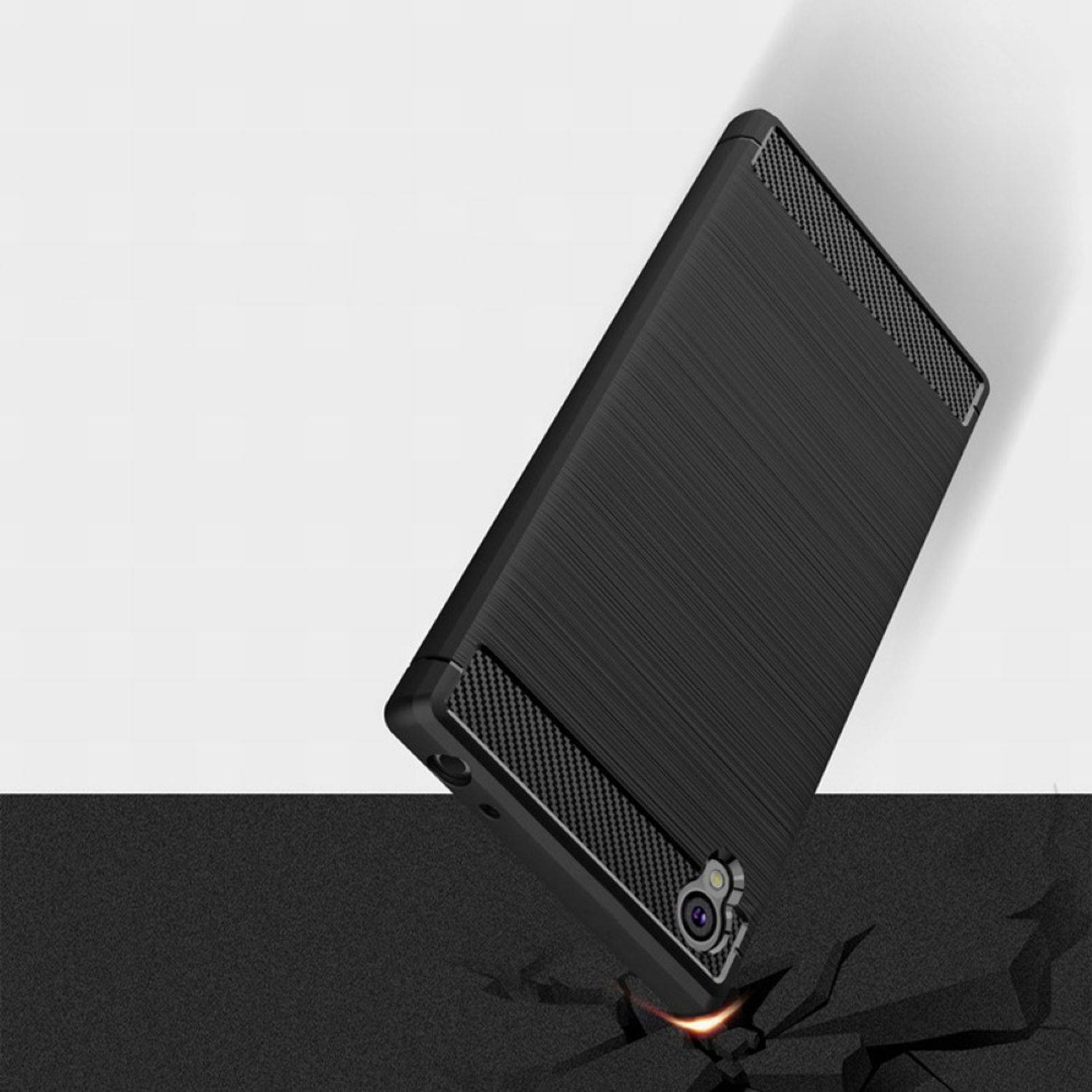 Sony Xperia E6 Handyhülle Carbon Optik Backcover Schwarz
