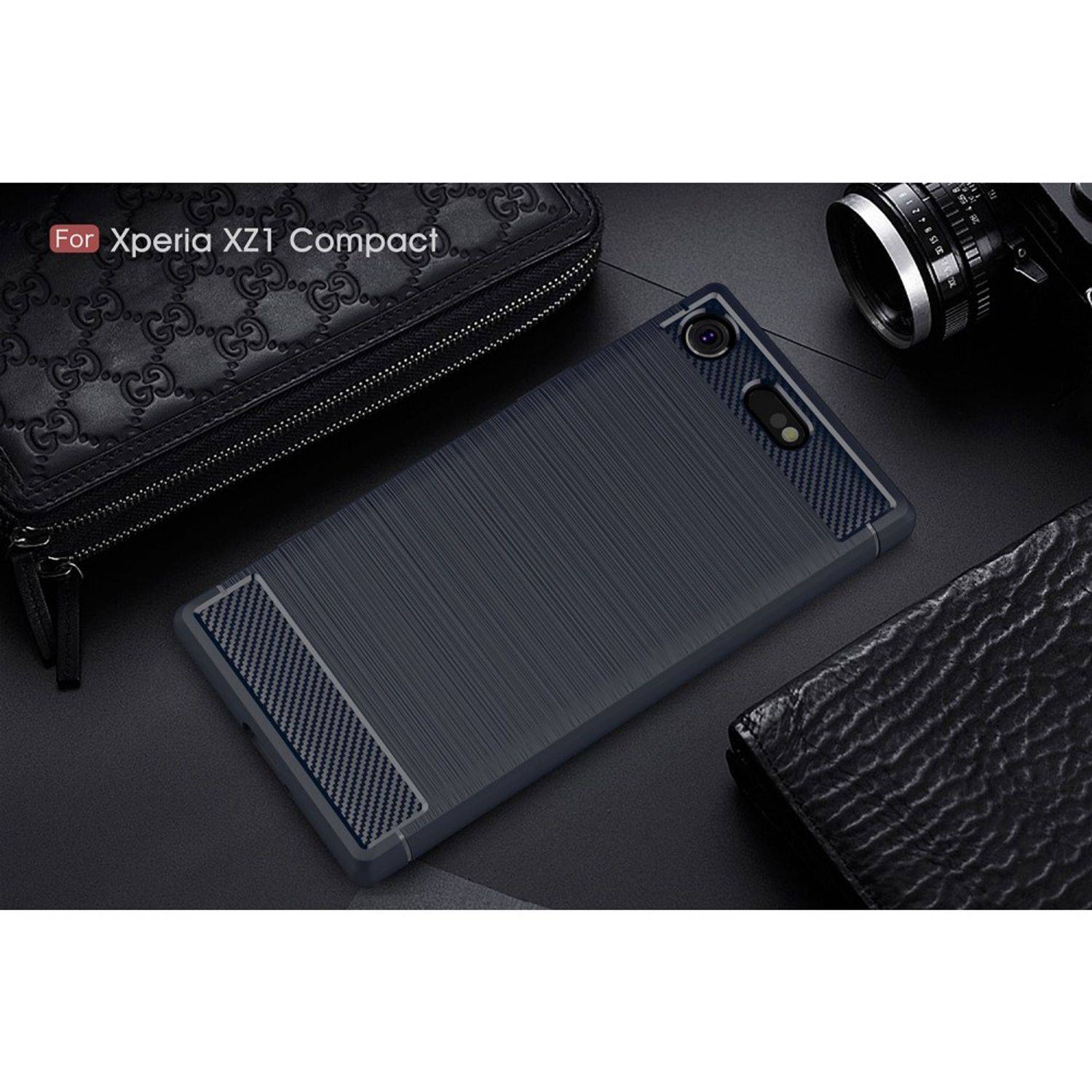 Sony Xperia XZ1 Mini Handyhülle Carbon Optik Backcover Blau