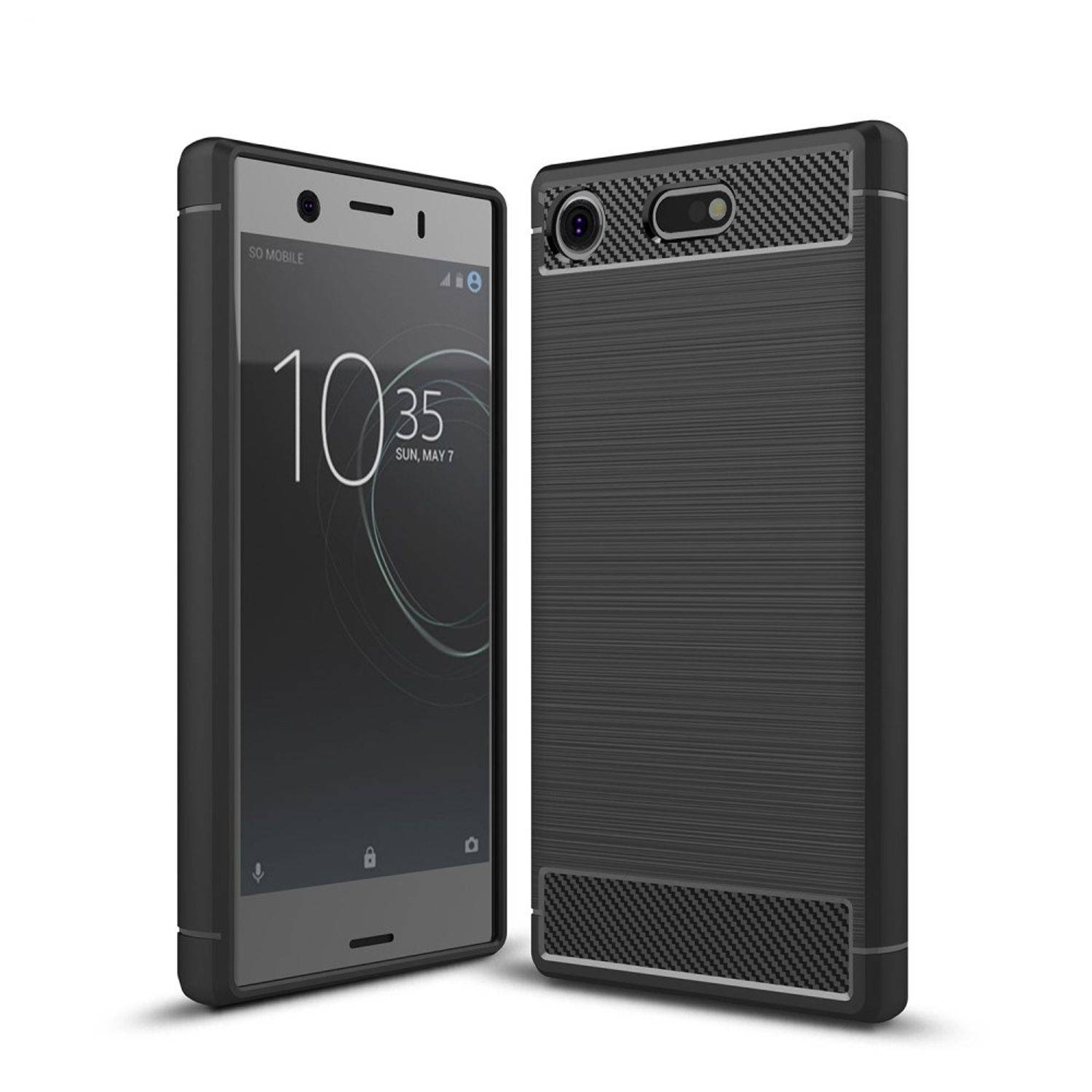 Sony Xperia XZ1 Mini Handyhülle Carbon Optik Backcover Schwarz