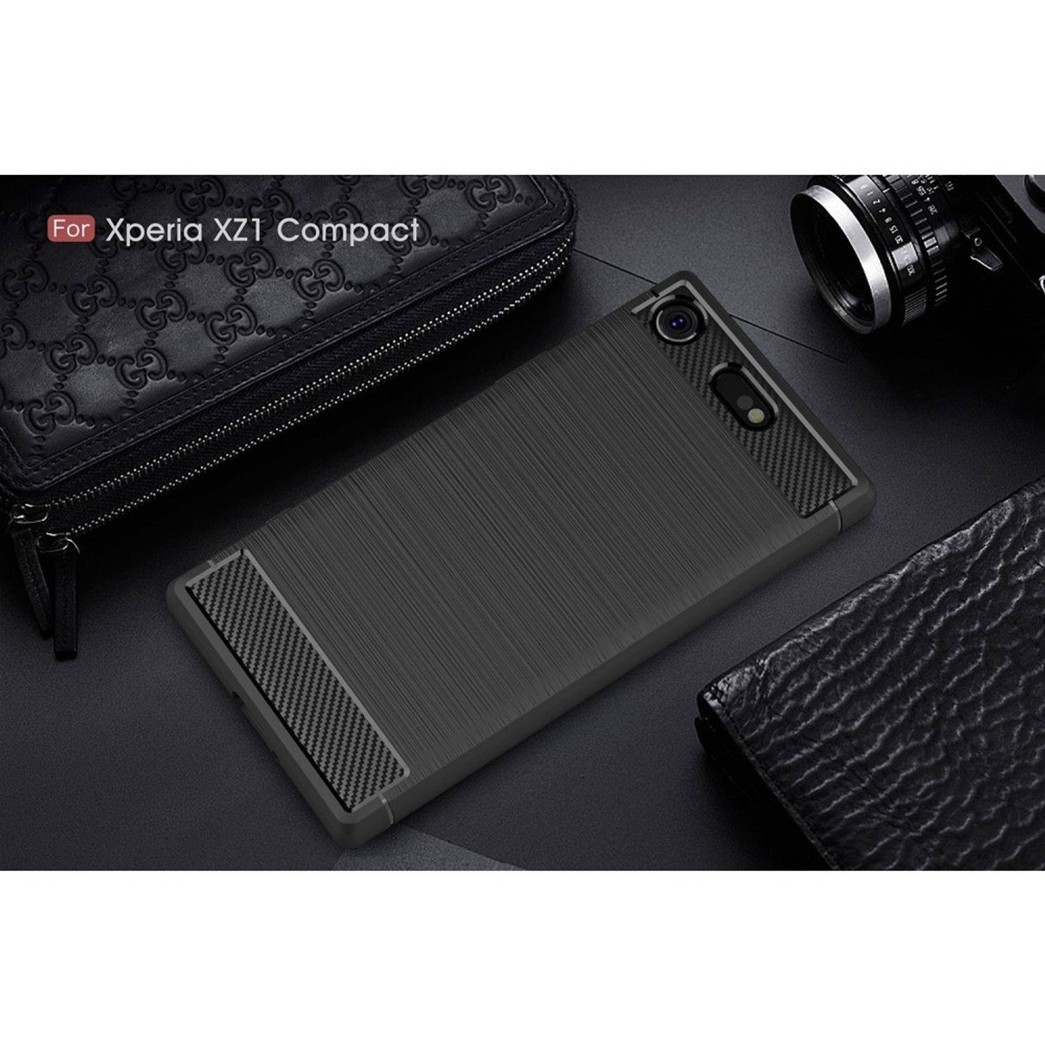 Sony Xperia XZ1 Mini Handyhülle Carbon Optik Backcover Schwarz
