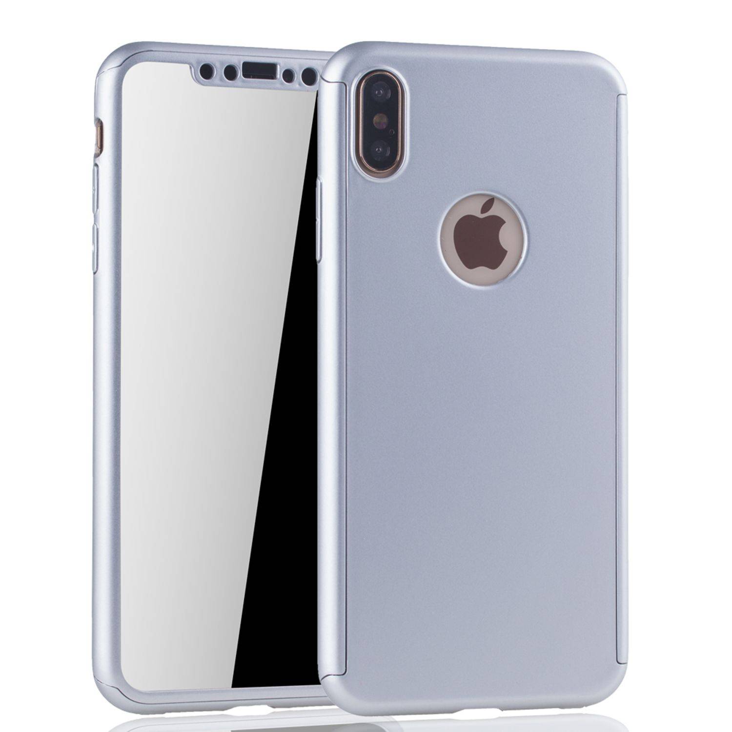 Apple iPhone XS Max Handyhülle 360 Grad Schutz Full Cover Silber