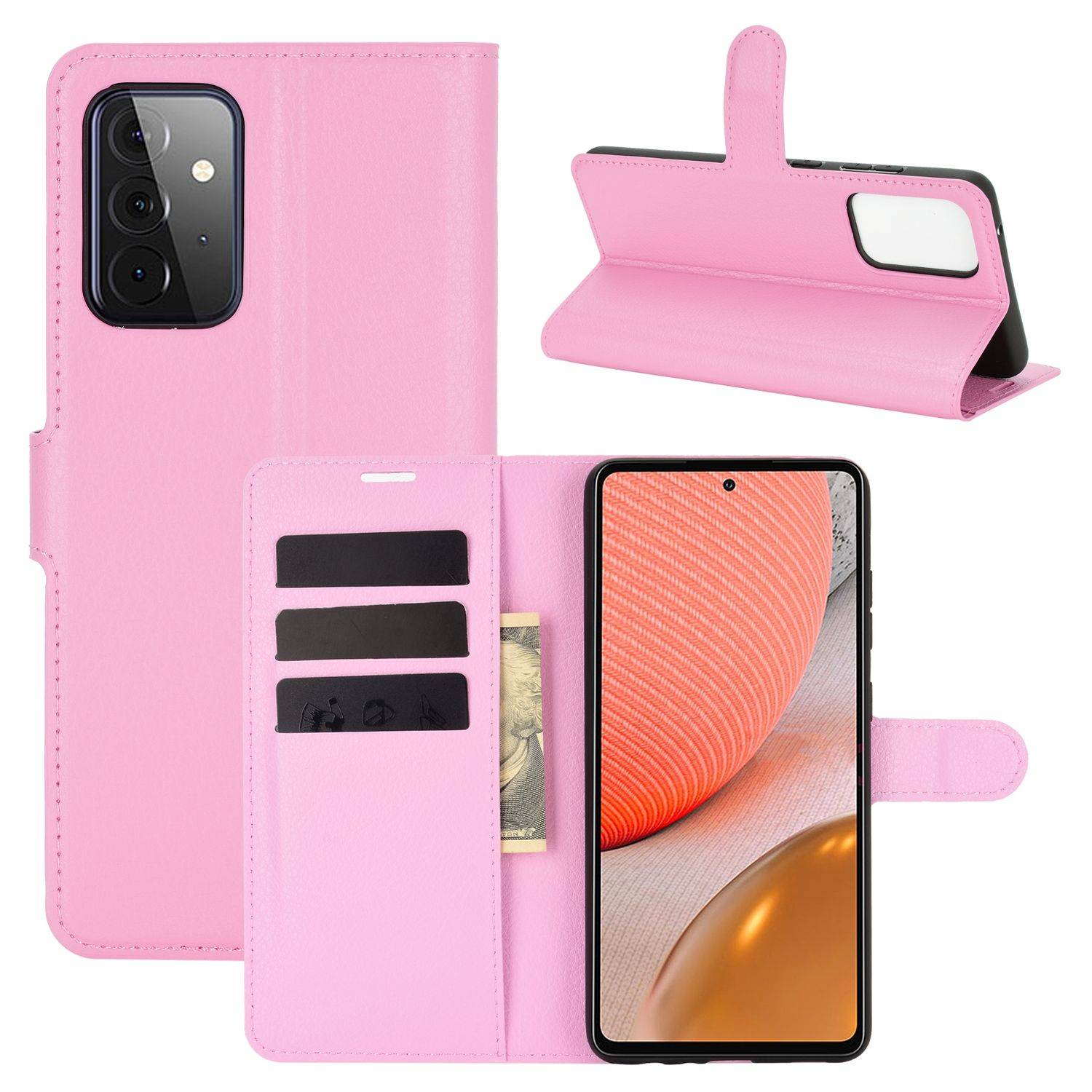Hülle kompatibel mit Samsung Galaxy A72 5G Kunstleder Handyhülle - Handy Case Rosa