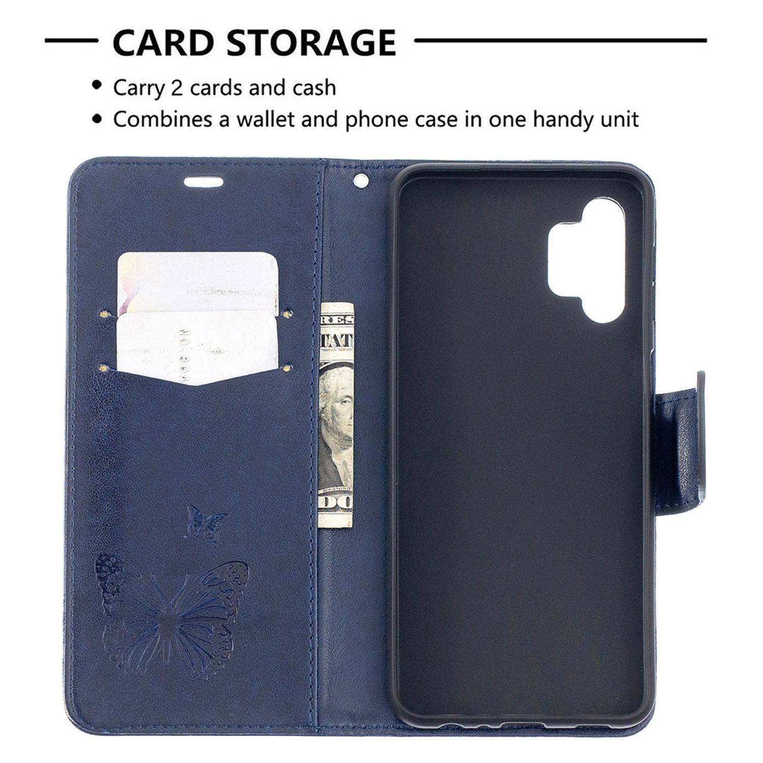 Hülle kompatibel mit Samsung Galaxy A32 5G Kunstleder Handyhülle - Handy Case Blau
