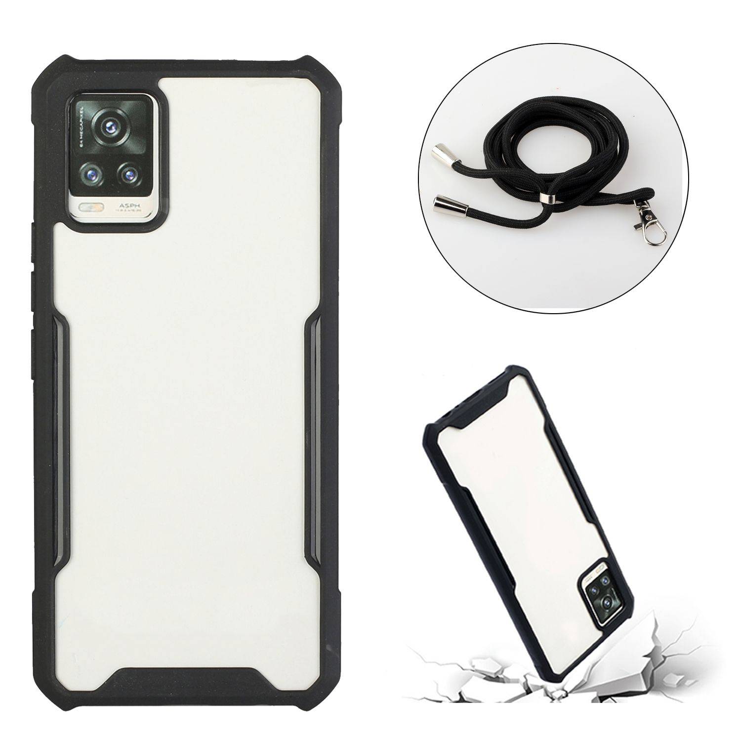 Hülle kompatibel mit Samsung Galaxy A52 4G / 5G / A52s Kunststoff Handykette Cover - Case Handyhülle Schwarz