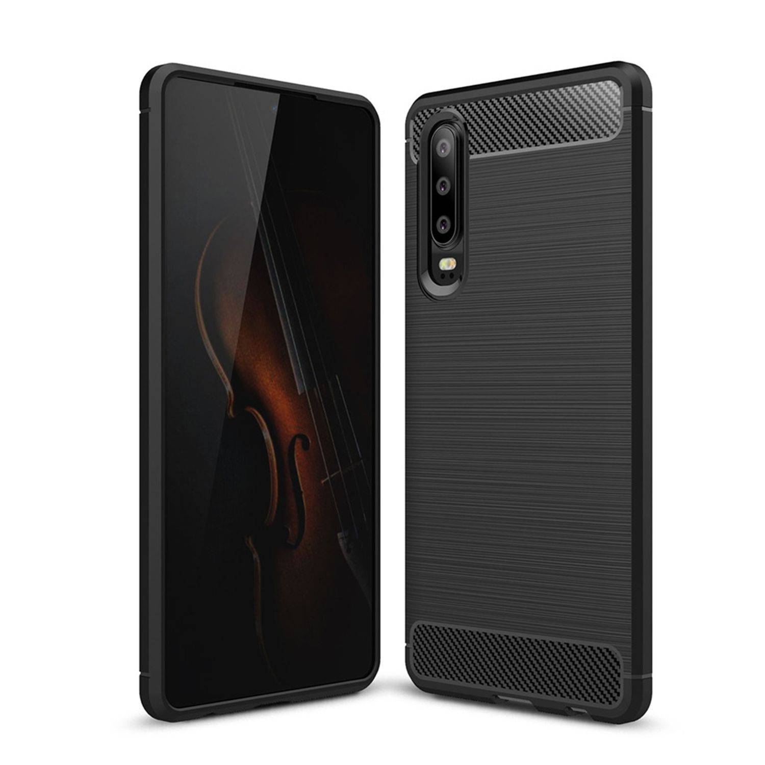 Huawei P30 Handyhülle Carbon Optik Backcover Schwarz