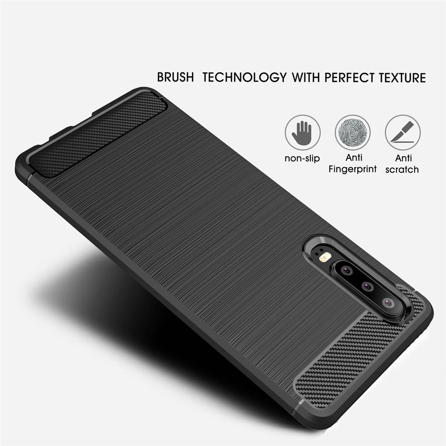 Huawei P30 Handyhülle Carbon Optik Backcover Schwarz