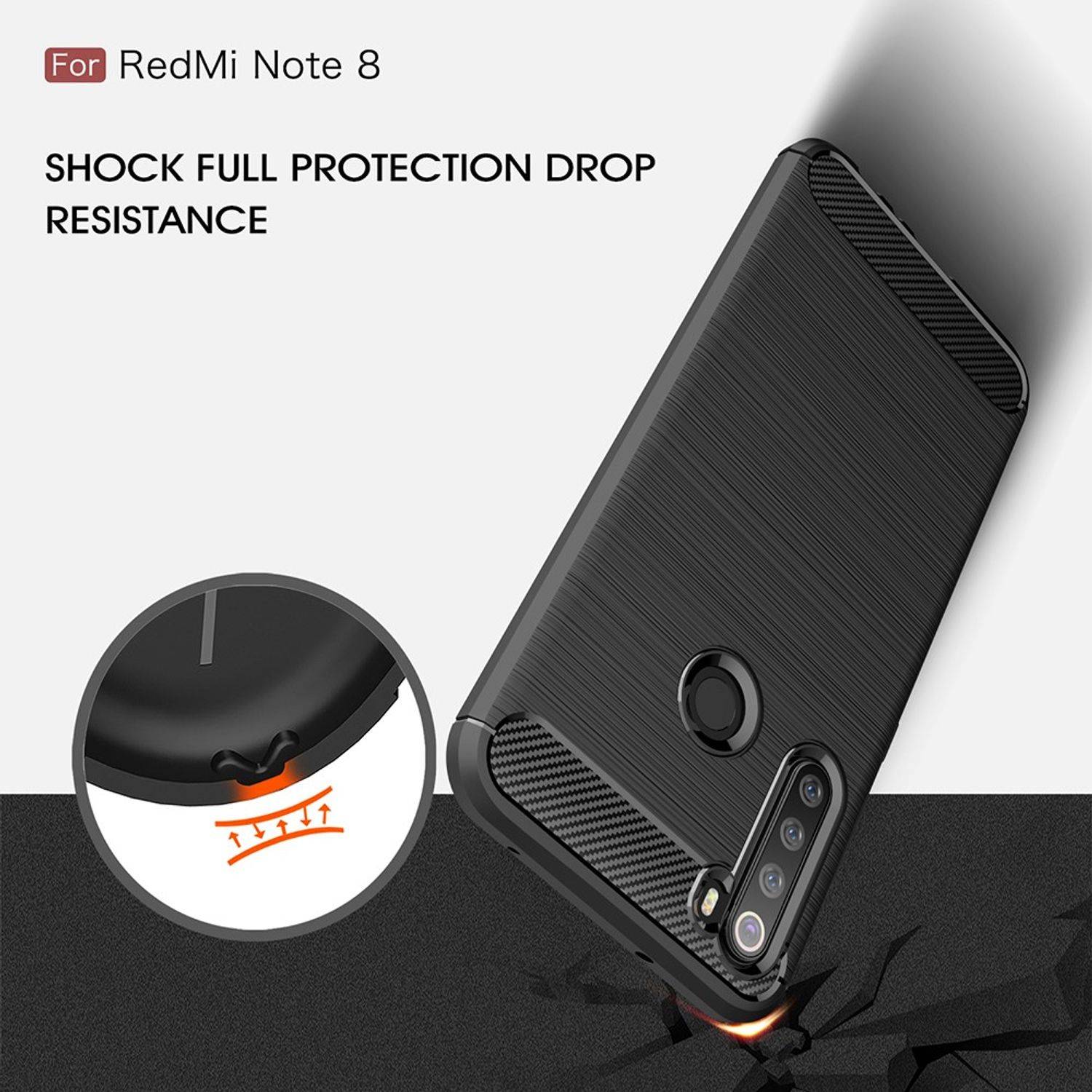 Xiaomi Redmi Note 8 Handyhülle Carbon Optik Backcover Grau