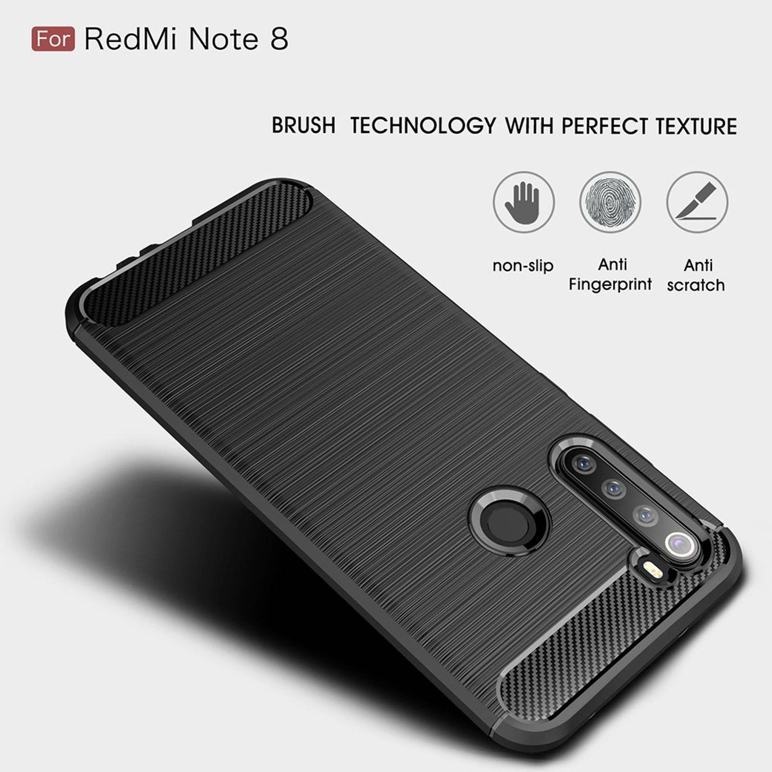 Xiaomi Redmi Note 8 Handyhülle Carbon Optik Backcover Grau