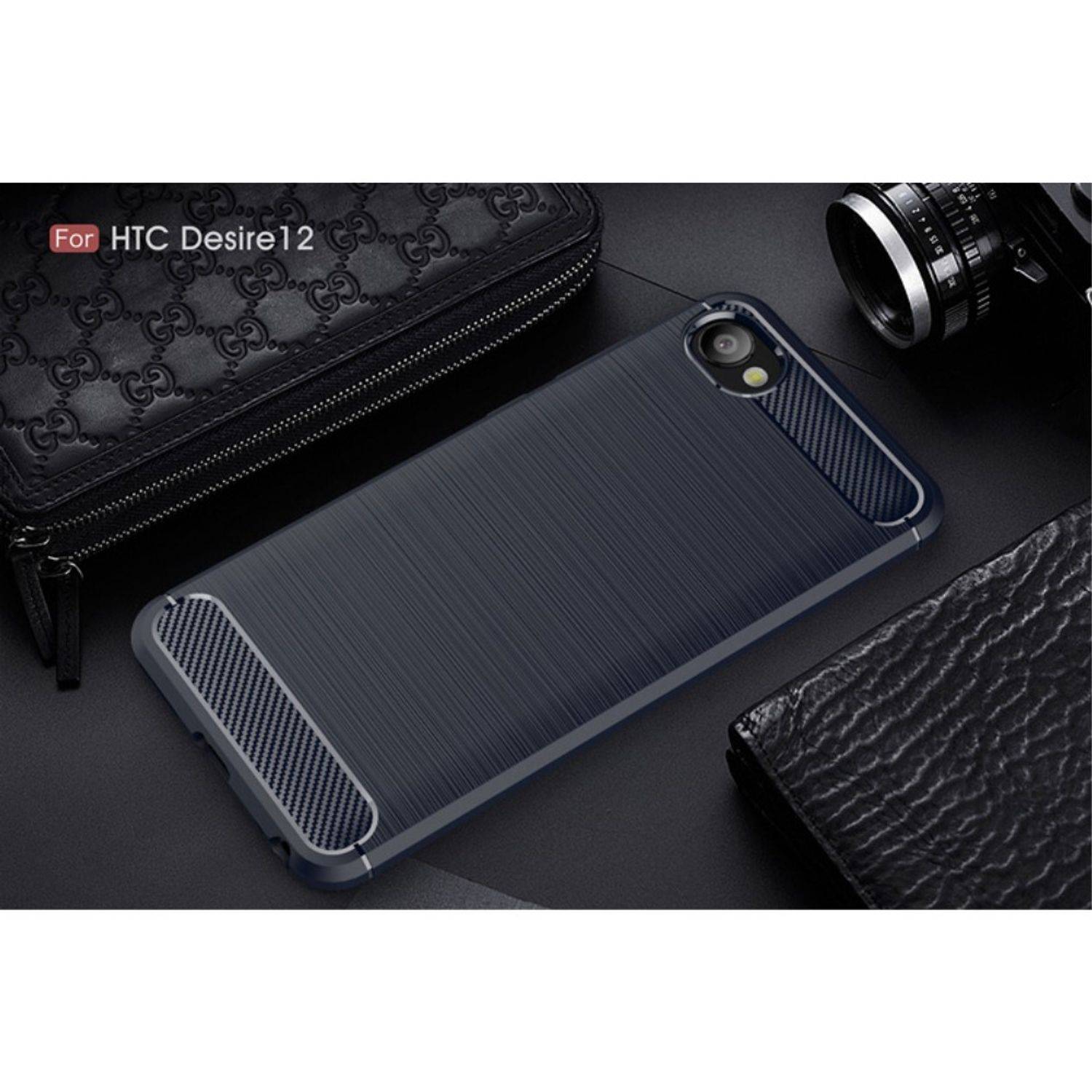 HTC Desire 12 Handyhülle Carbon Optik Backcover Blau