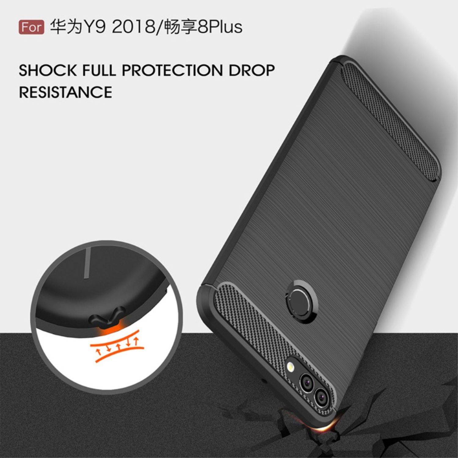 Huawei Y9 (2018) Handyhülle Carbon Optik Backcover Blau